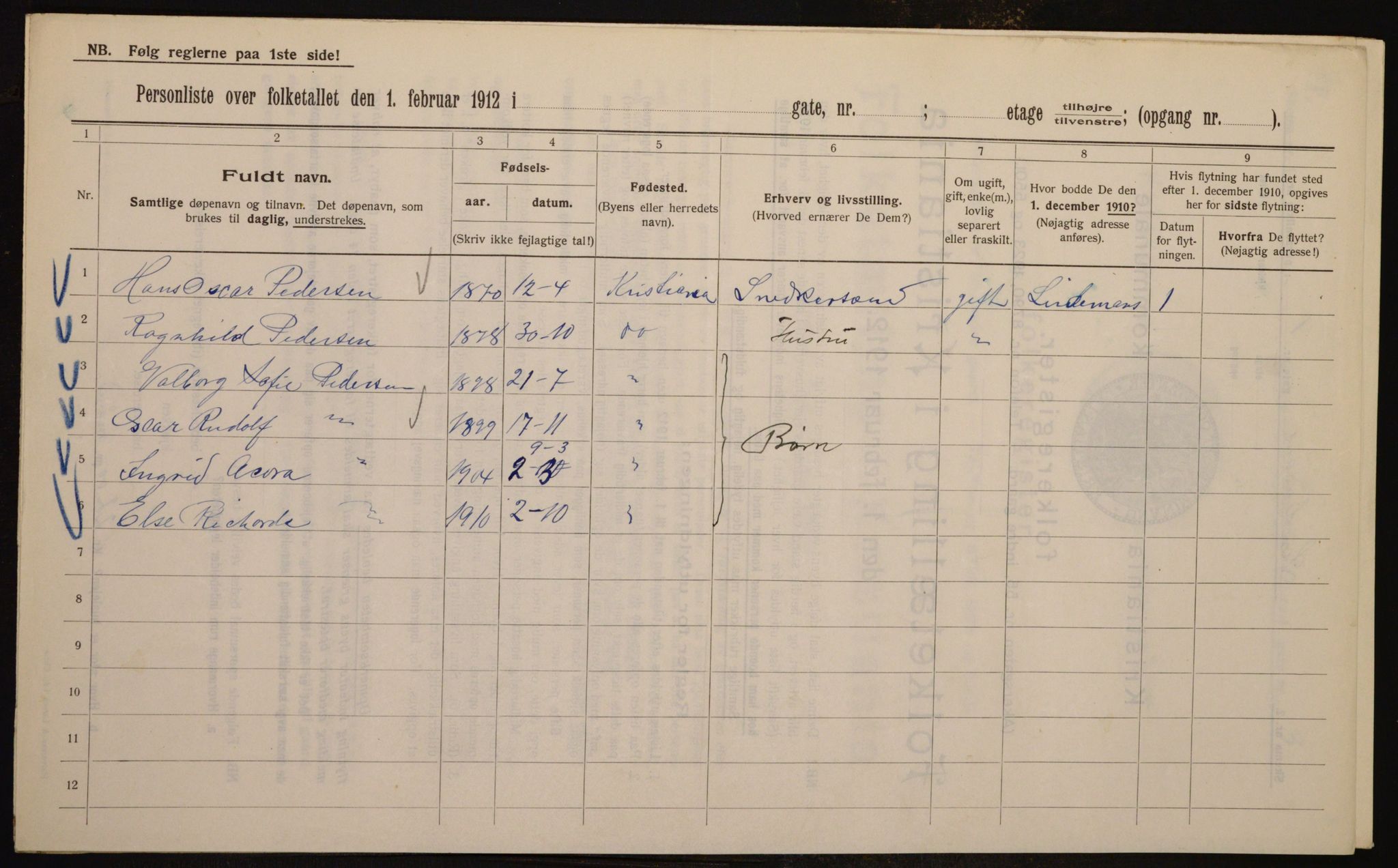 OBA, Kommunal folketelling 1.2.1912 for Kristiania, 1912, s. 57970