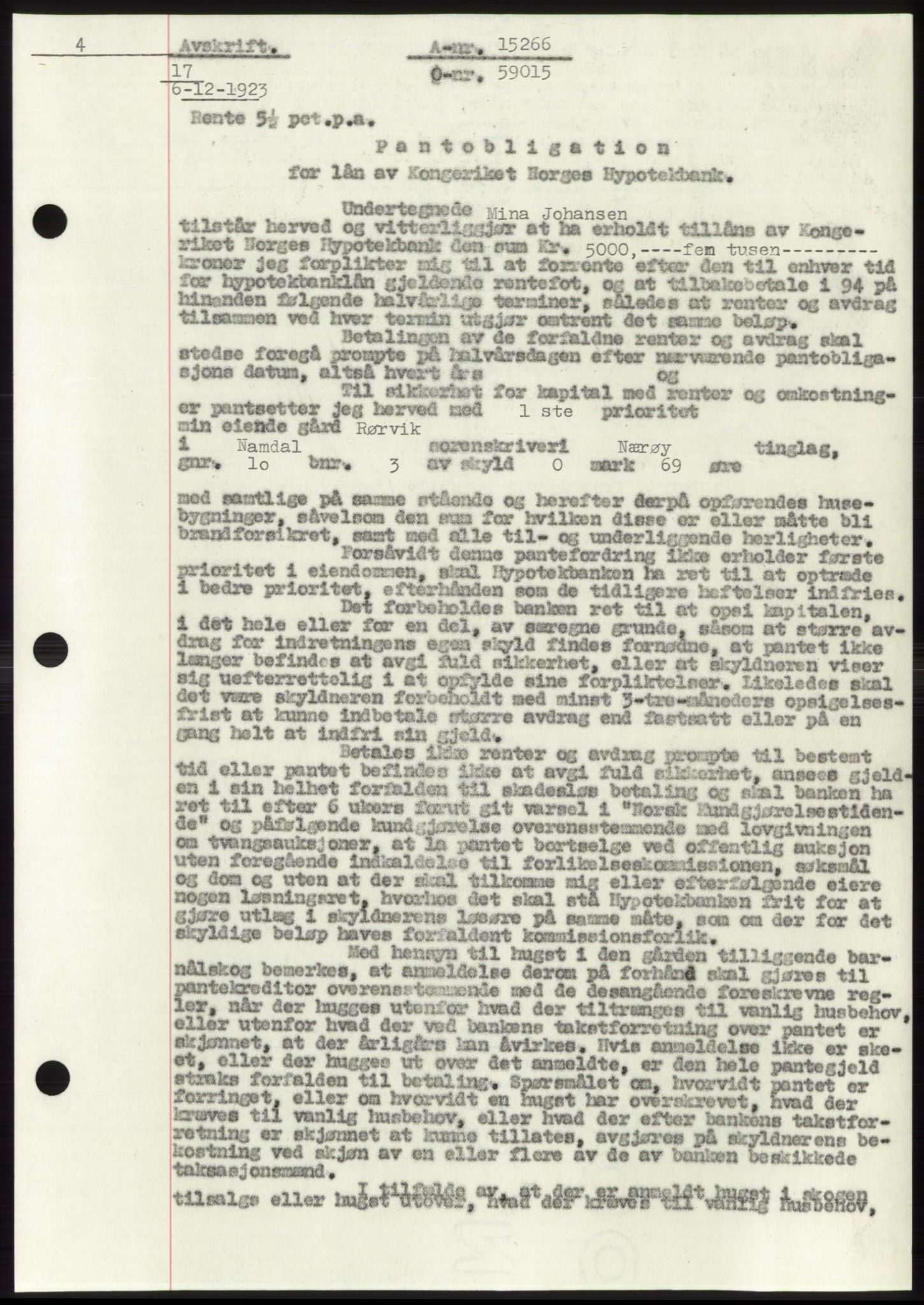 Namdal sorenskriveri, SAT/A-4133/1/2/2C: Pantebok nr. -, 1922-1925, Tingl.dato: 06.12.1923