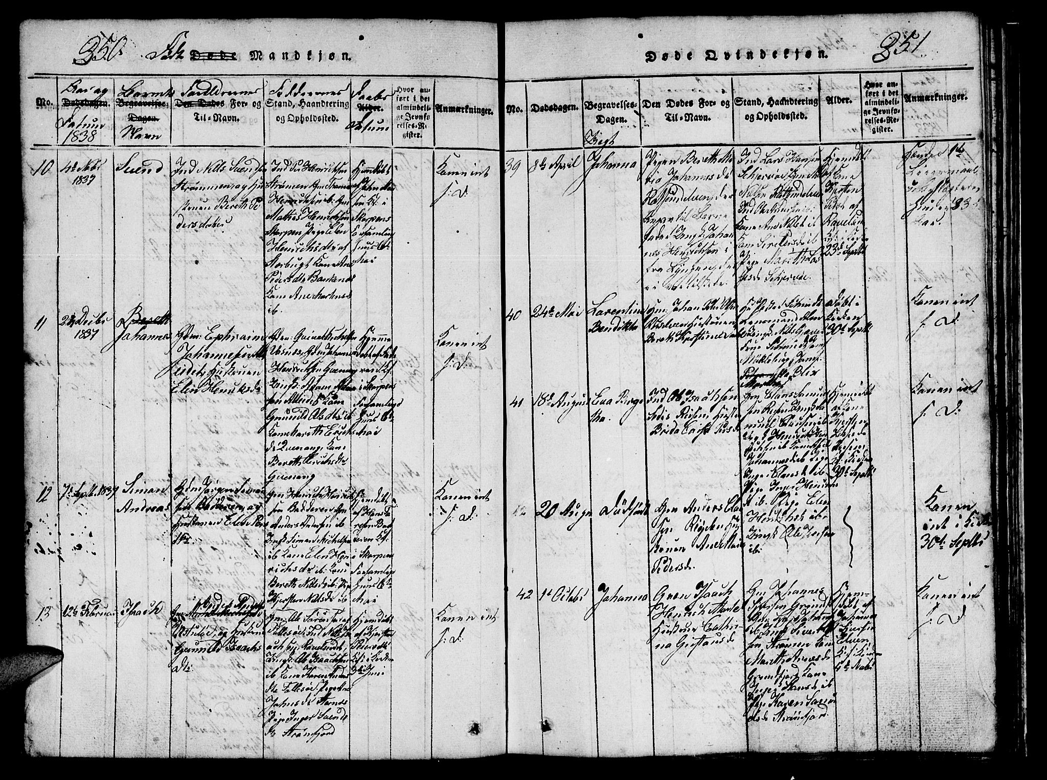 Skjervøy sokneprestkontor, AV/SATØ-S-1300/H/Ha/Hab/L0001klokker: Klokkerbok nr. 1, 1825-1838, s. 350-351