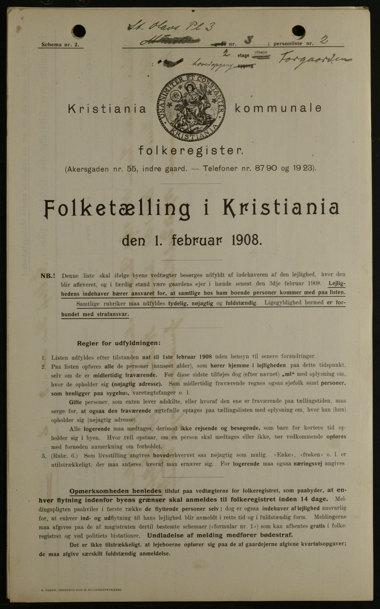 OBA, Kommunal folketelling 1.2.1908 for Kristiania kjøpstad, 1908, s. 79643