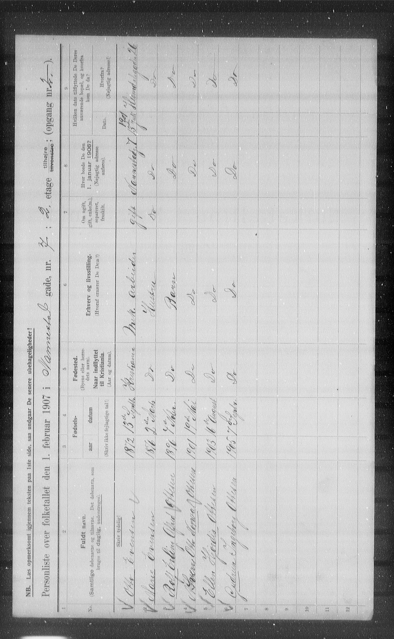 OBA, Kommunal folketelling 1.2.1907 for Kristiania kjøpstad, 1907, s. 35333