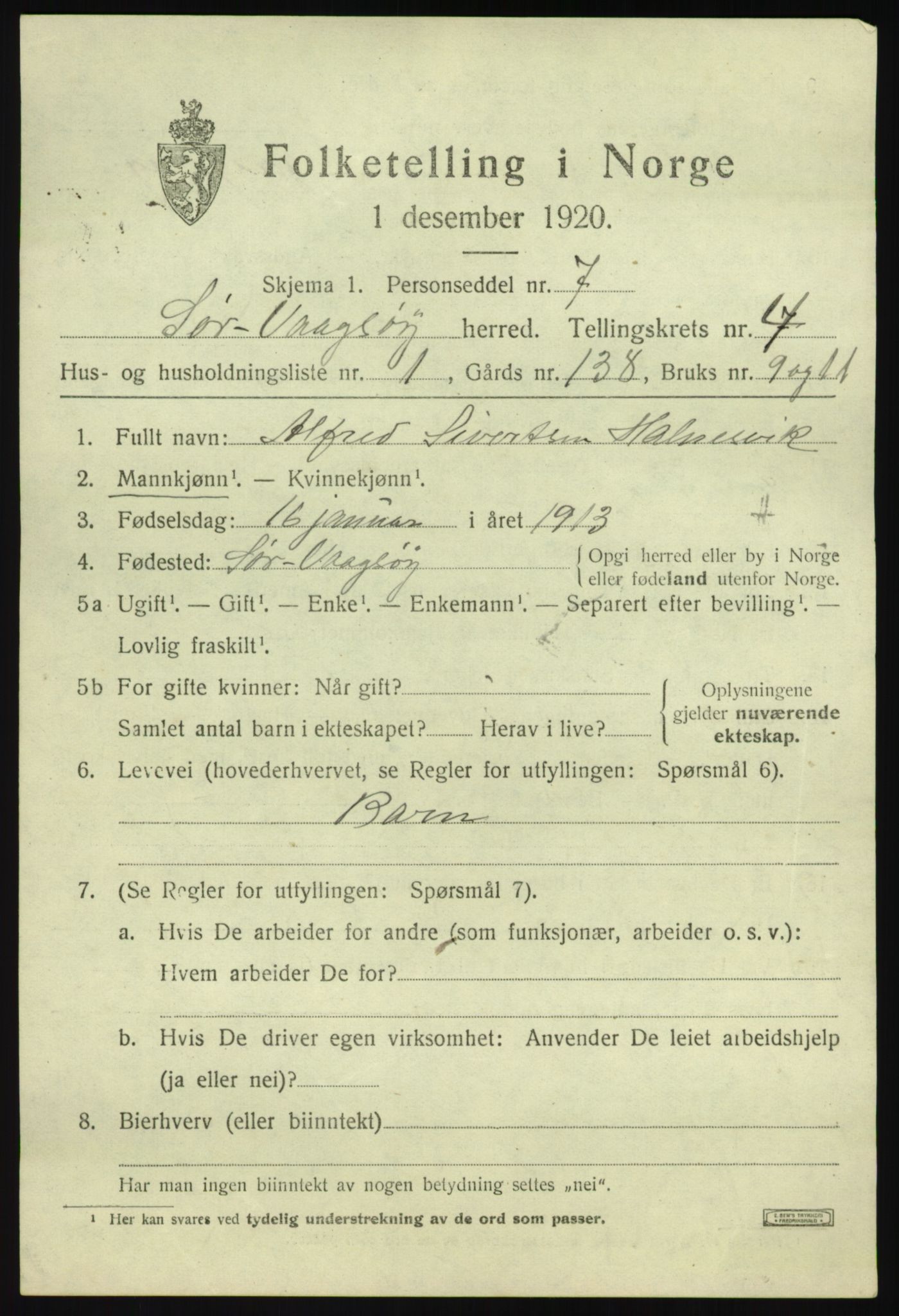 SAB, Folketelling 1920 for 1439 Sør-Vågsøy herred, 1920, s. 1832