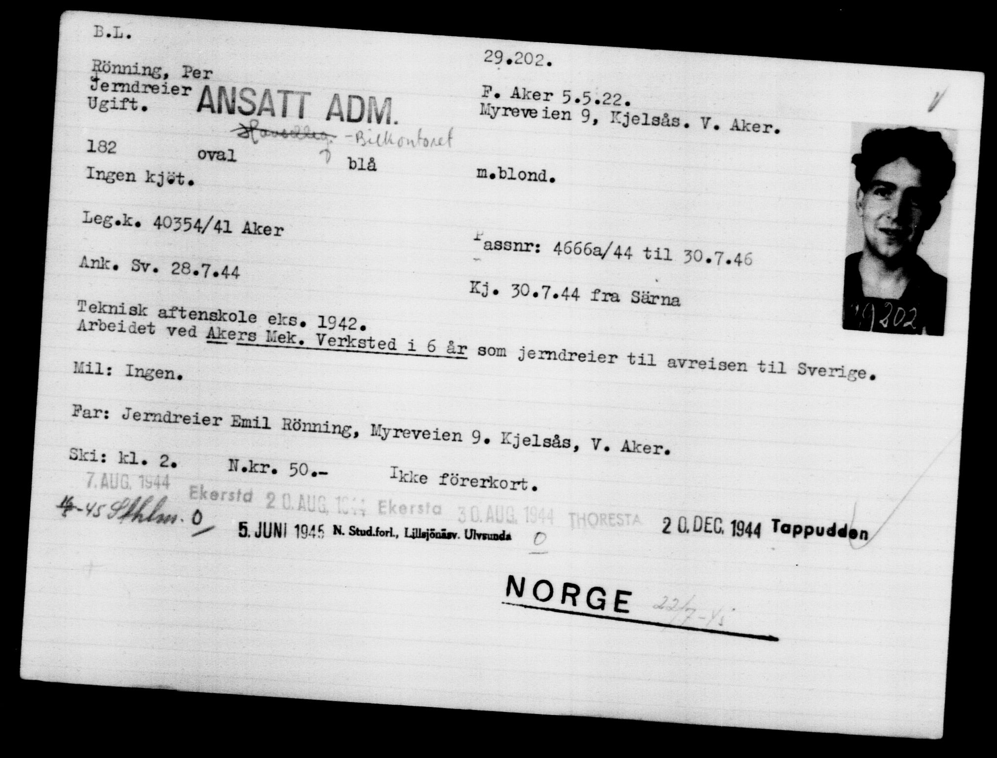 Utenriksstasjonene, Legasjonen i Stockholm, Flyktningkontoret, AV/RA-S-6753/V/Va/L0012: Kjesäterkartoteket, flyktninger med registreringsnr. 28300-31566, 1940-1945, s. 983