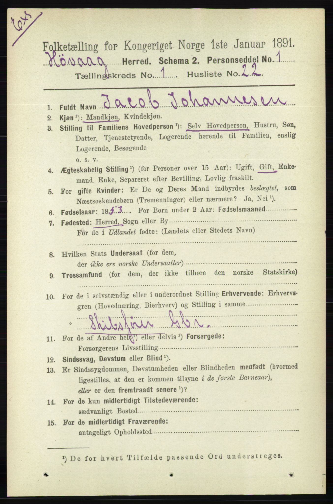 RA, Folketelling 1891 for Nedenes amt: Gjenparter av personsedler for beslektede ektefeller, menn, 1891, s. 827