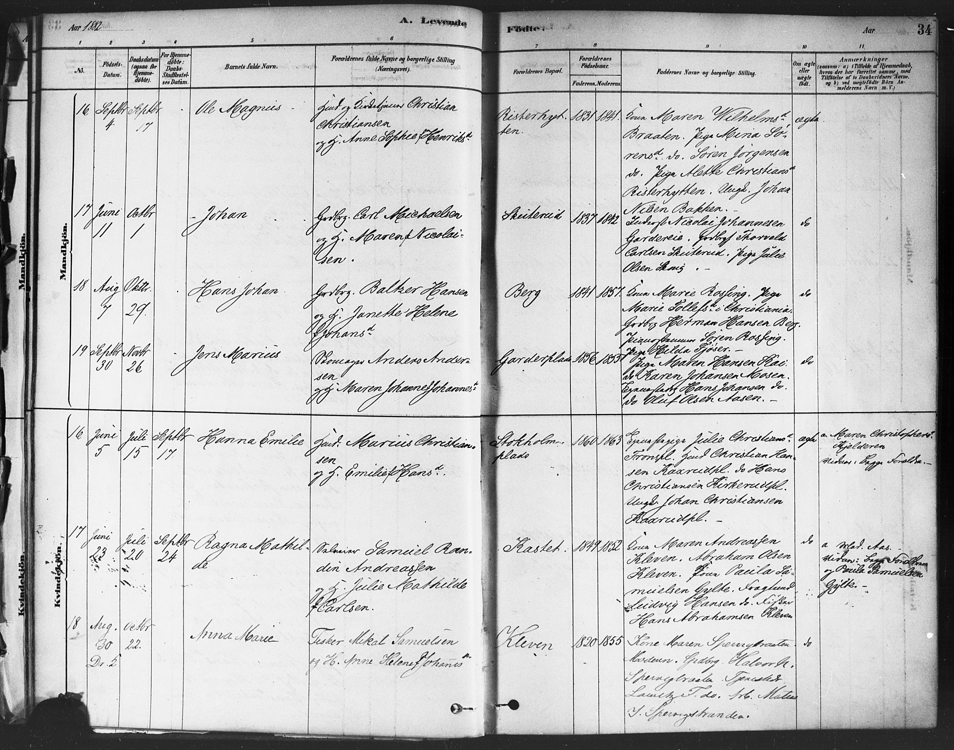 Drøbak prestekontor Kirkebøker, AV/SAO-A-10142a/F/Fc/L0002: Ministerialbok nr. III 2, 1878-1891, s. 34