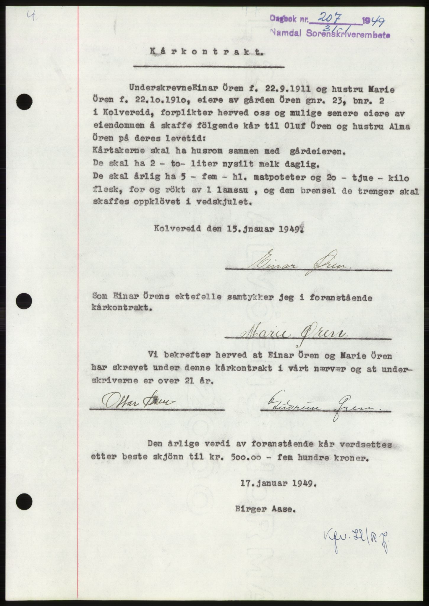 Namdal sorenskriveri, SAT/A-4133/1/2/2C: Pantebok nr. -, 1949-1949, Dagboknr: 207/1949
