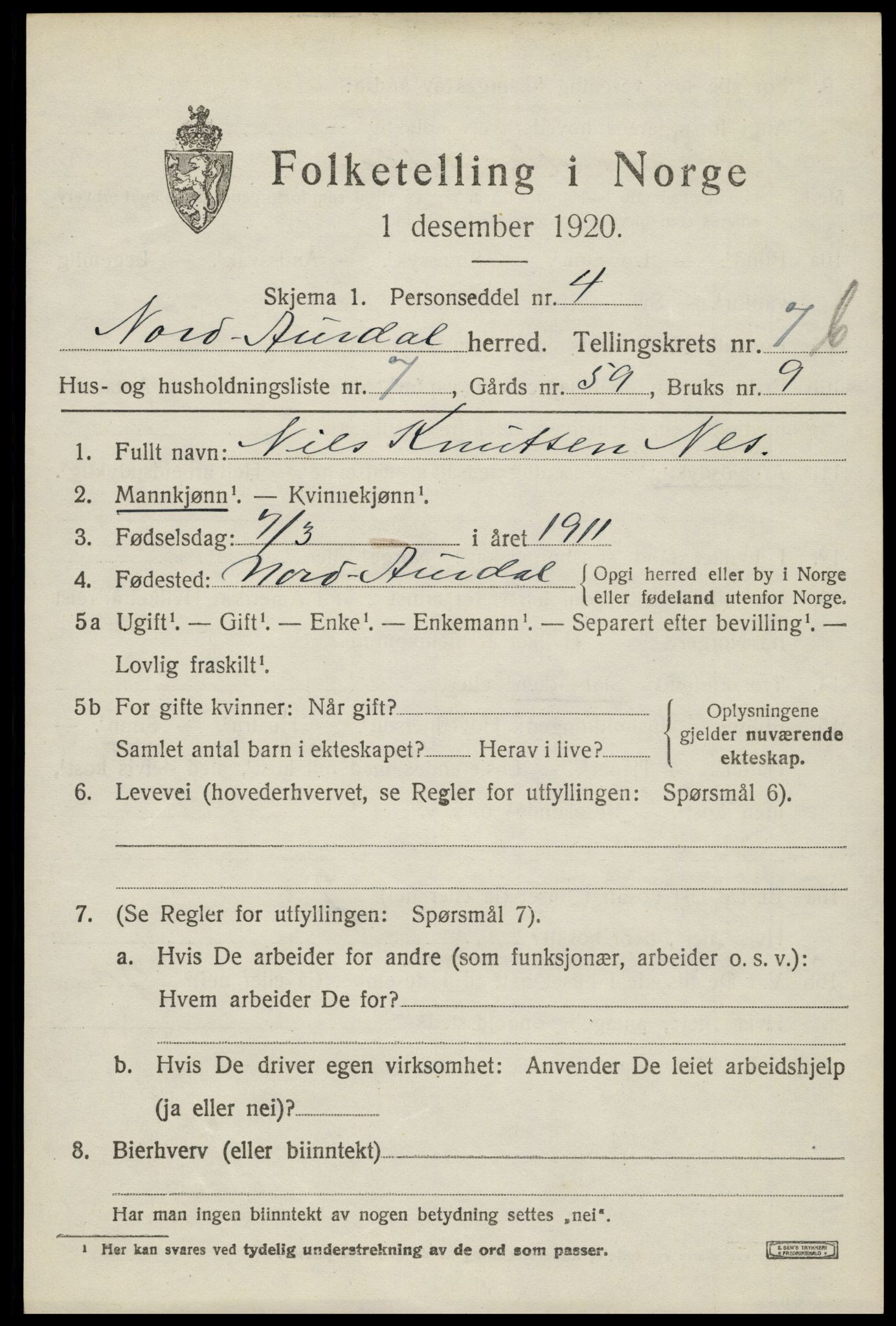 SAH, Folketelling 1920 for 0542 Nord-Aurdal herred, 1920, s. 6734