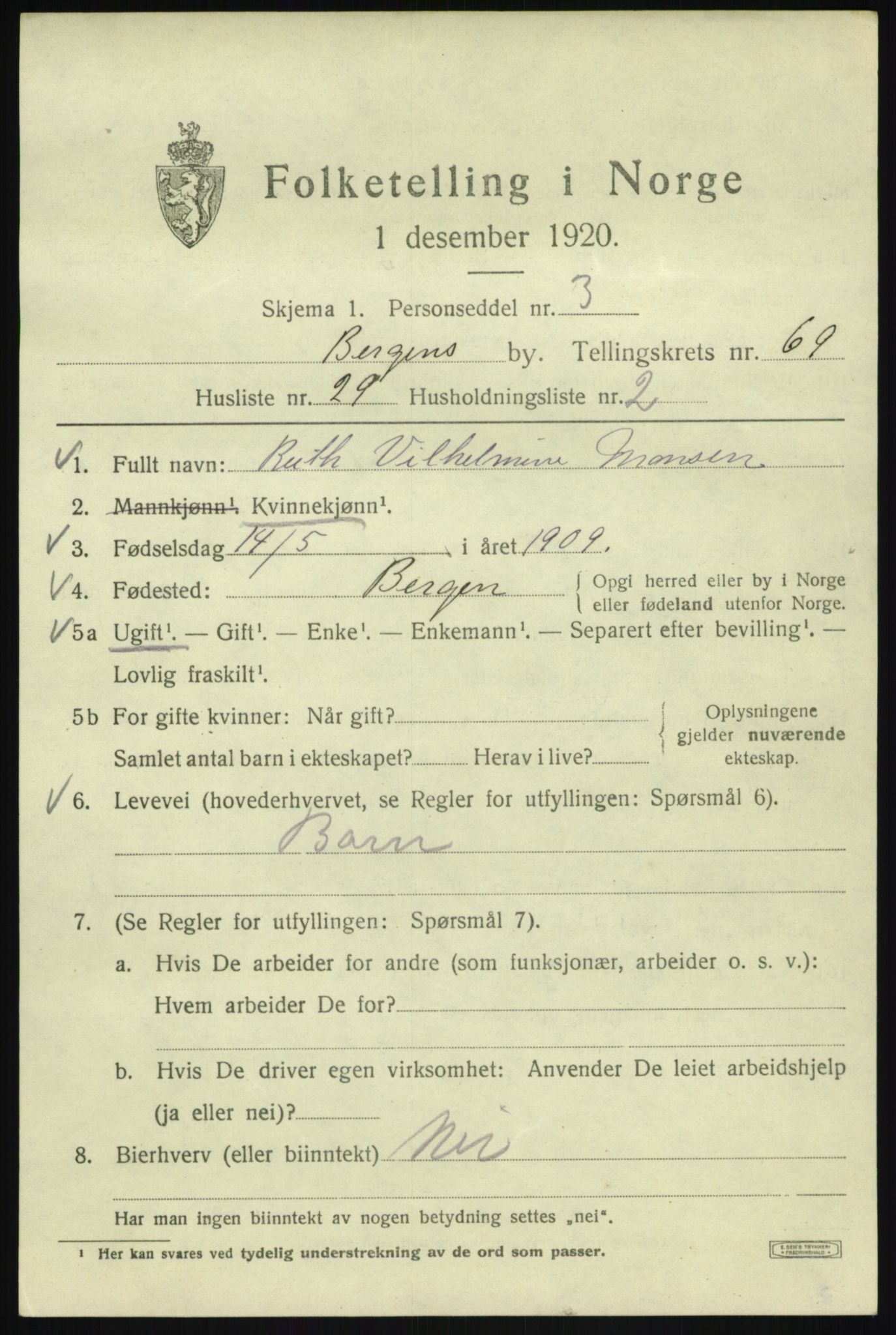 SAB, Folketelling 1920 for 1301 Bergen kjøpstad, 1920, s. 138383