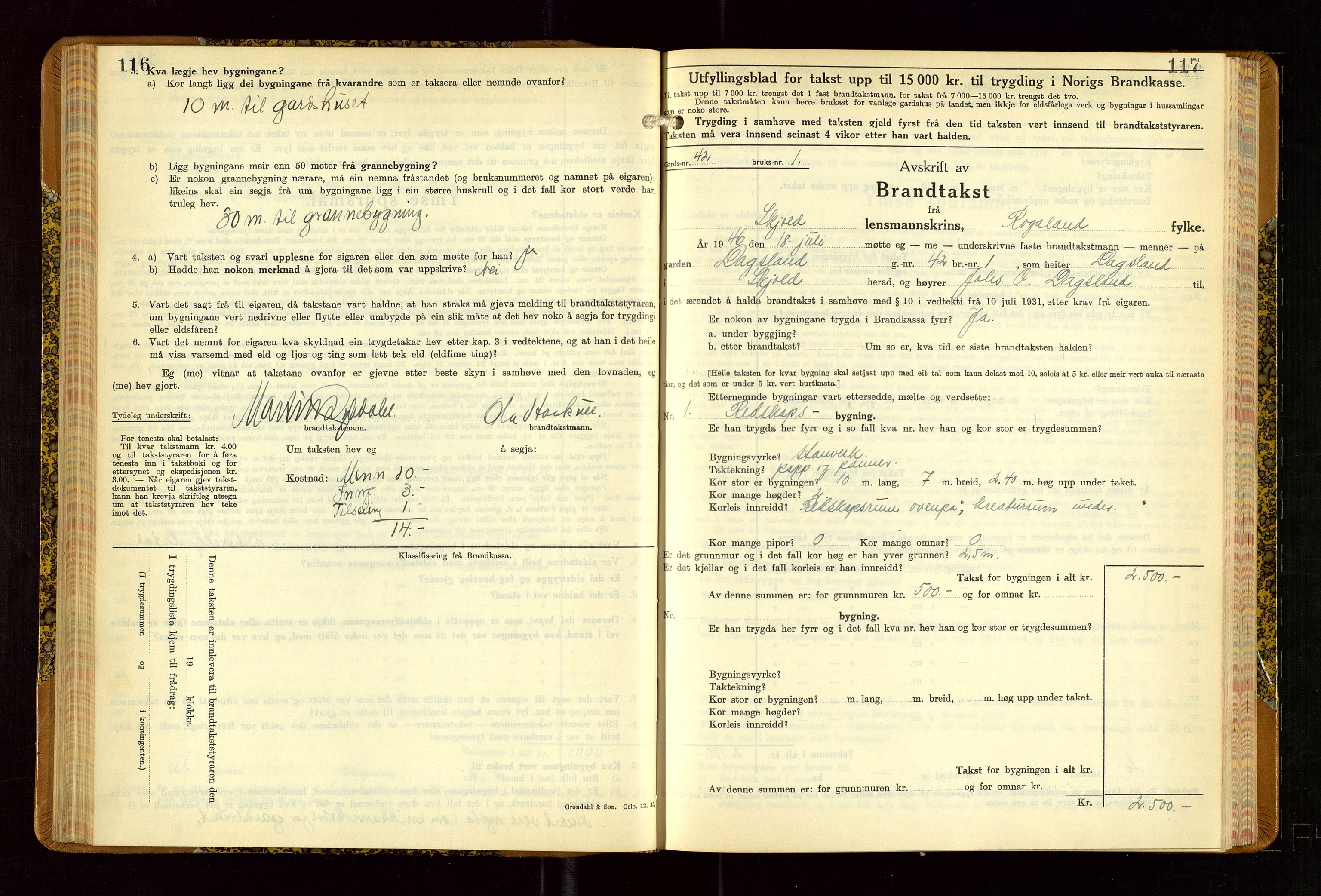 Skjold lensmannskontor, SAST/A-100182/Gob/L0002: "Branntakstbok for Skjold lensmannskrins Rogaland fylke", 1939-1952, s. 116-117