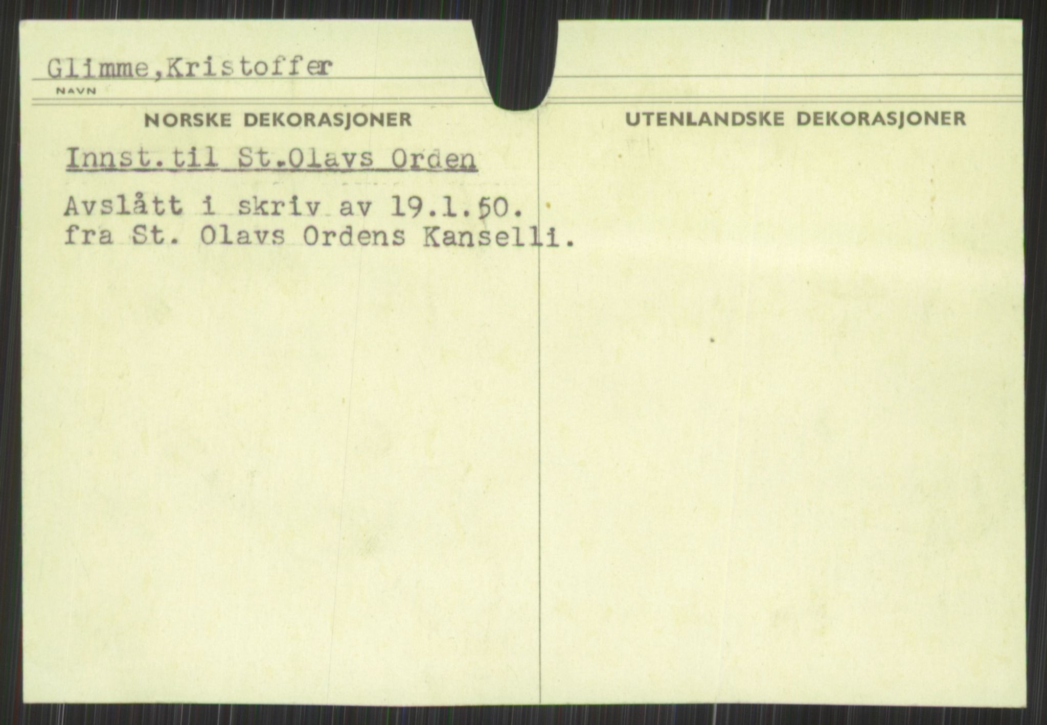 Forsvaret, Krigsdekorasjonskanselliet, RA/RAFA-5156/G/Gd/L0001: Diverse registre, 1944-1956, s. 475
