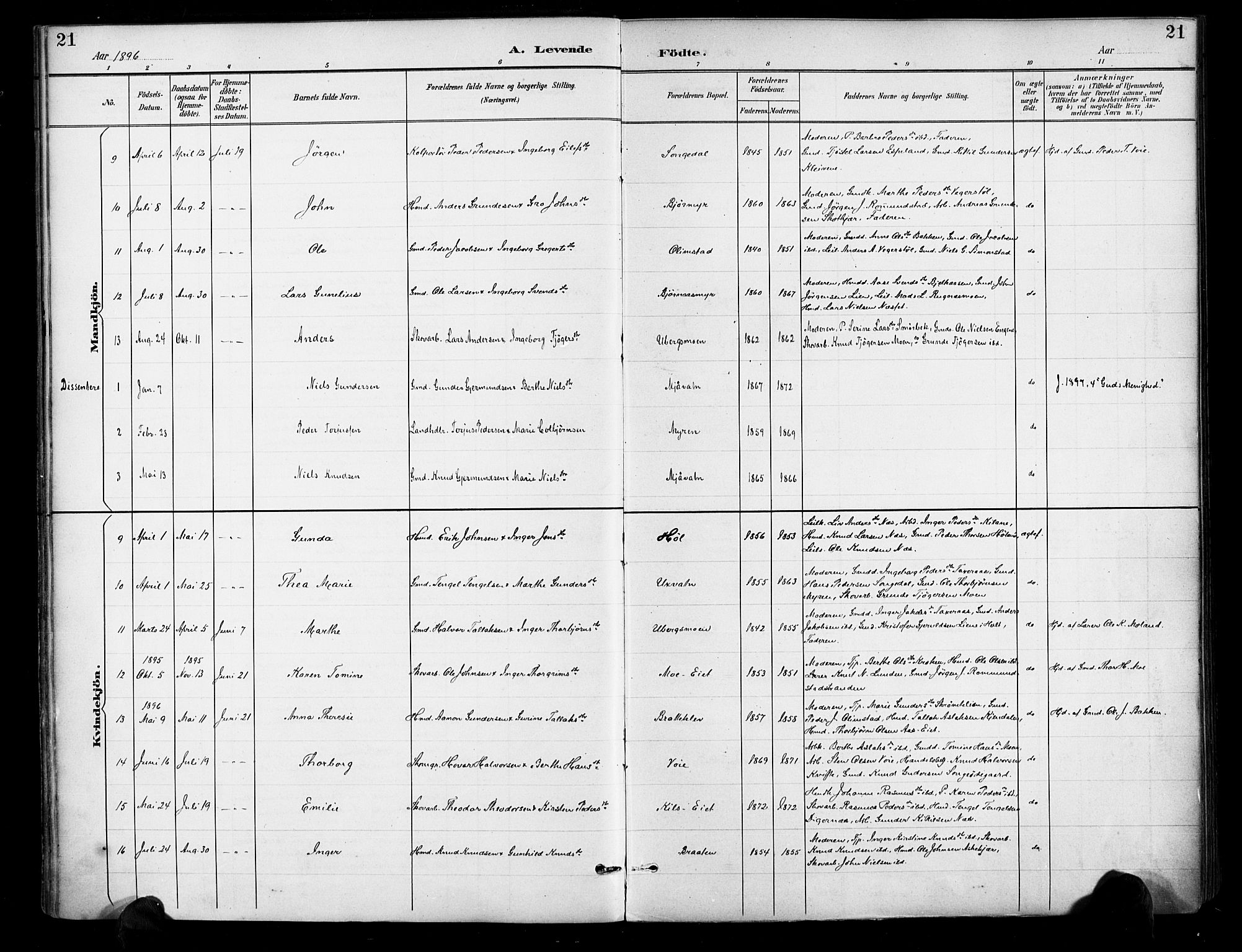 Gjerstad sokneprestkontor, AV/SAK-1111-0014/F/Fa/Fab/L0005: Ministerialbok nr. A 5, 1891-1908, s. 21