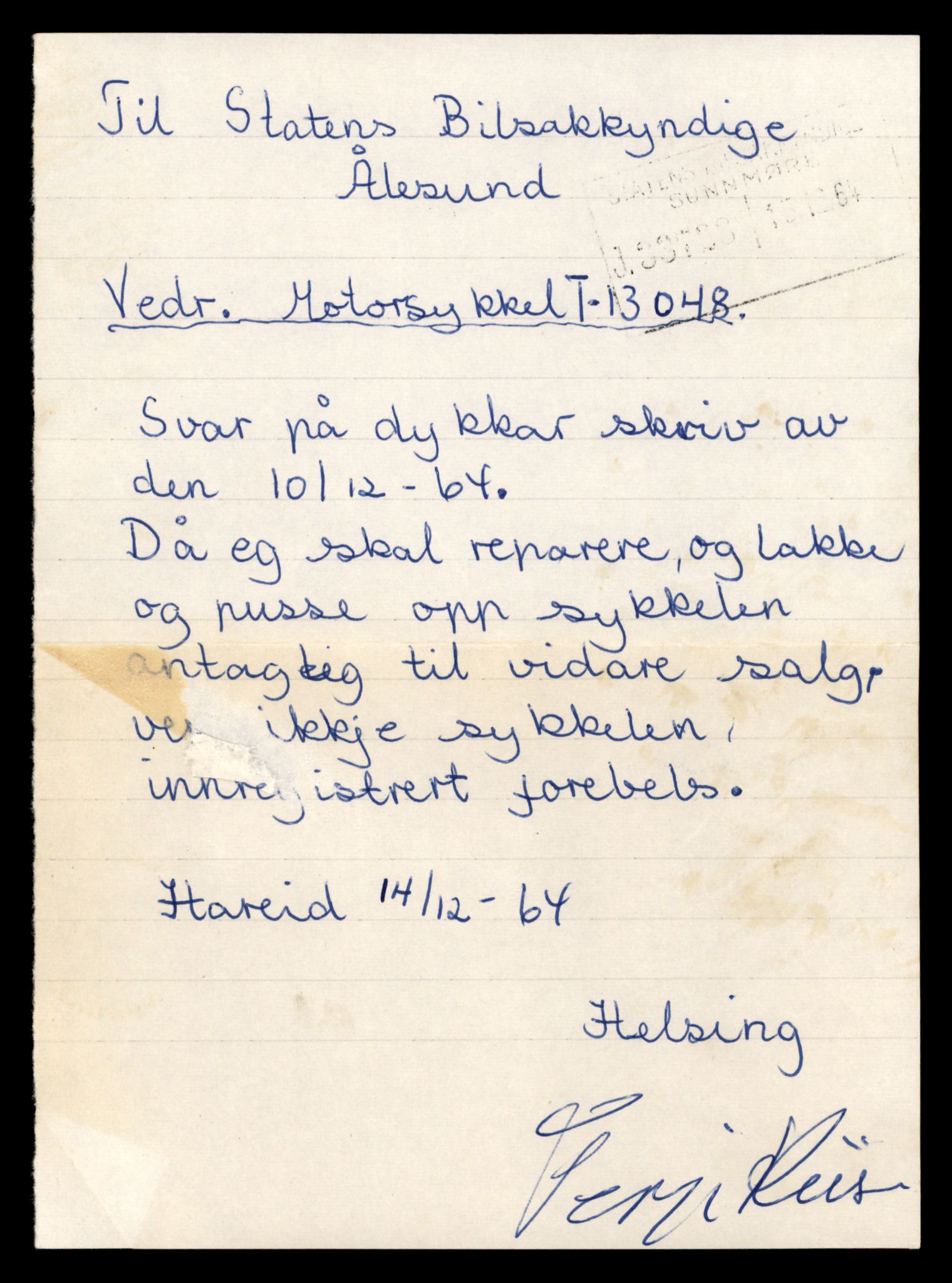 Møre og Romsdal vegkontor - Ålesund trafikkstasjon, AV/SAT-A-4099/F/Fe/L0037: Registreringskort for kjøretøy T 13031 - T 13179, 1927-1998, s. 417