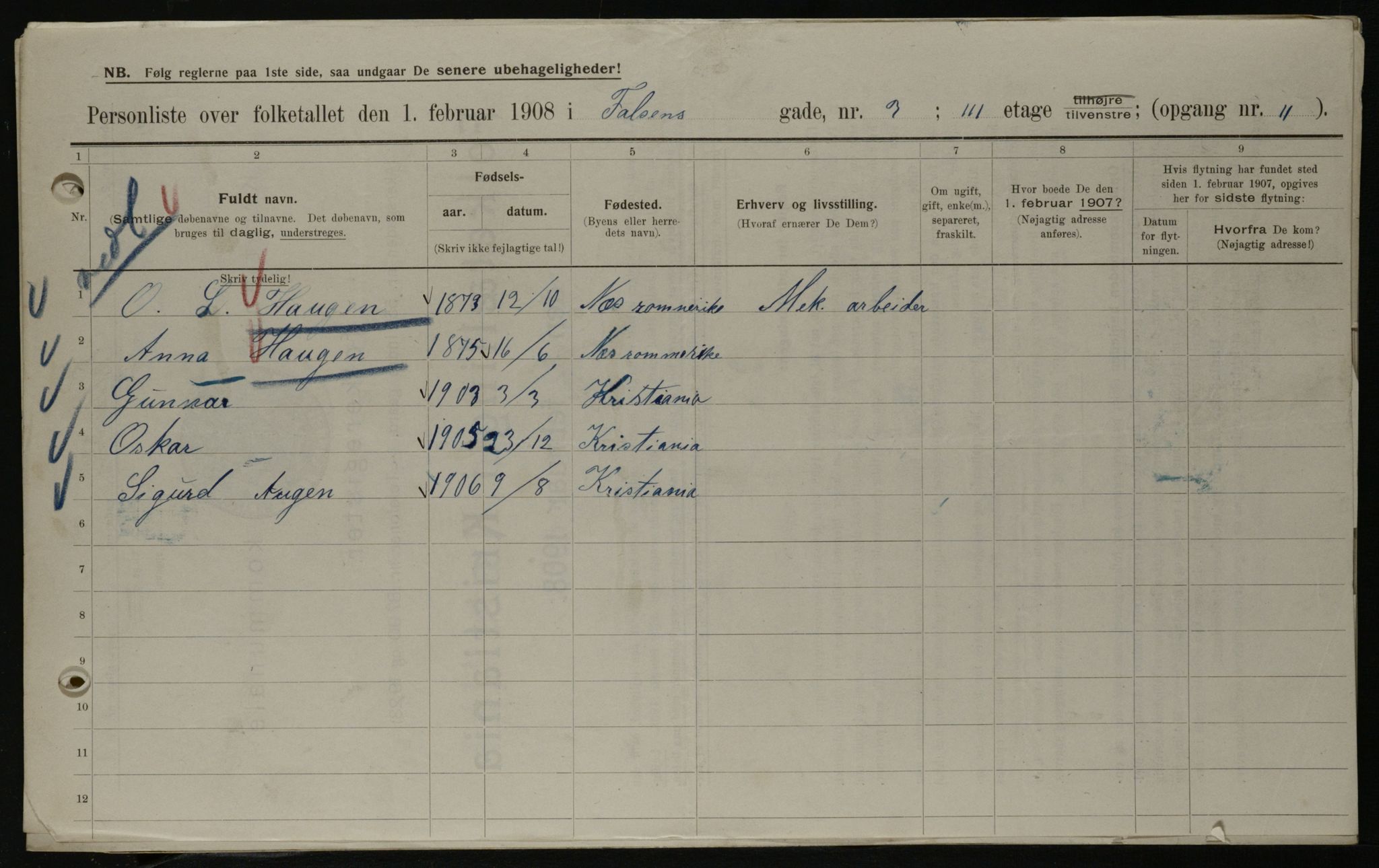 OBA, Kommunal folketelling 1.2.1908 for Kristiania kjøpstad, 1908, s. 21188