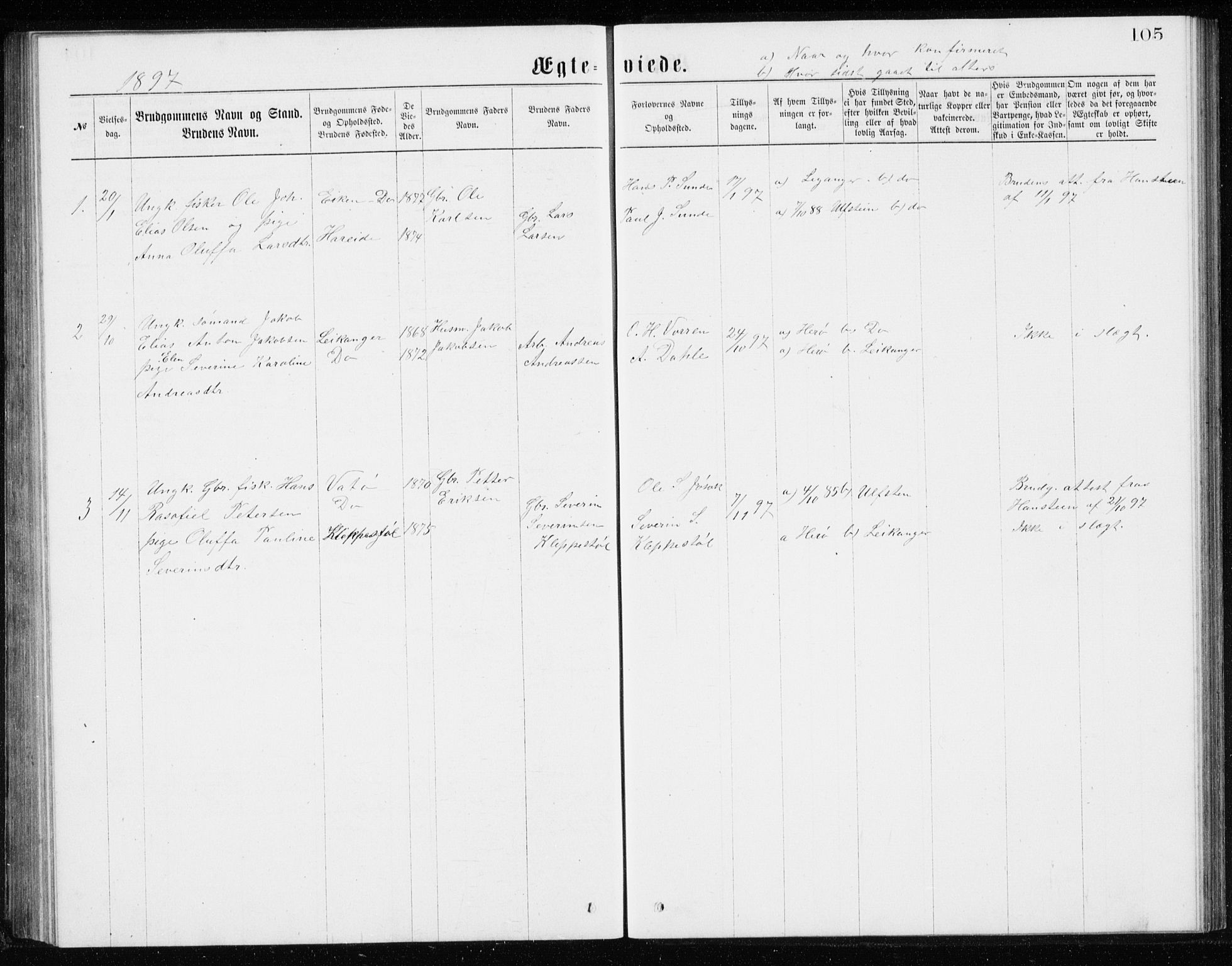 Ministerialprotokoller, klokkerbøker og fødselsregistre - Møre og Romsdal, SAT/A-1454/508/L0097: Klokkerbok nr. 508C01, 1873-1897, s. 105