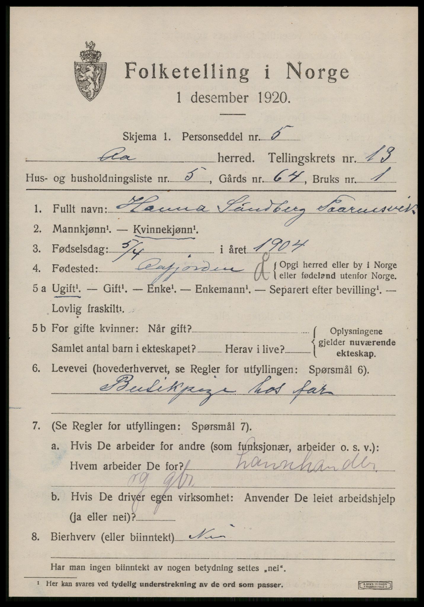 SAT, Folketelling 1920 for 1630 Å herred, 1920, s. 5542