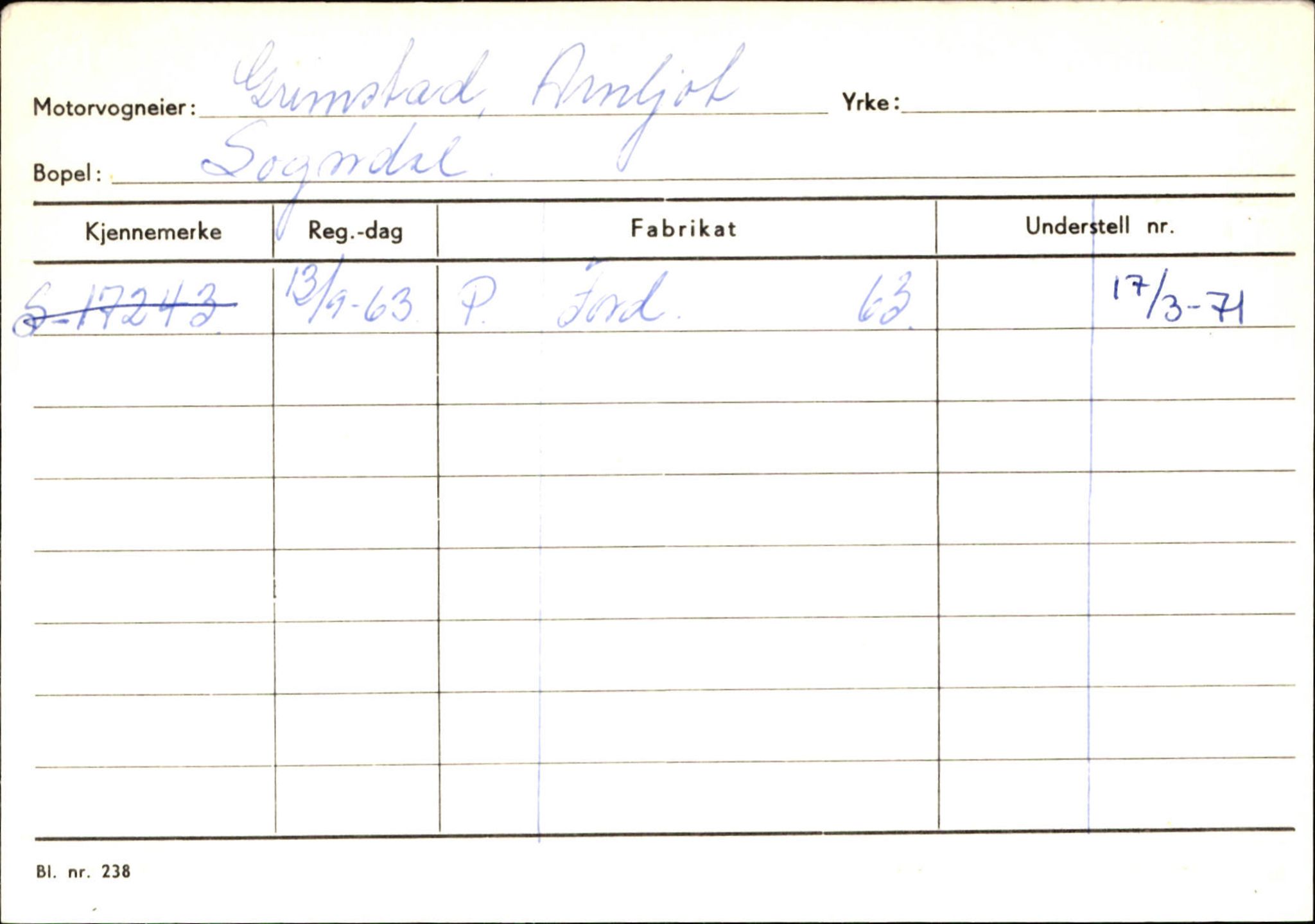 Statens vegvesen, Sogn og Fjordane vegkontor, SAB/A-5301/4/F/L0124: Eigarregister Sogndal A-U, 1945-1975, s. 699