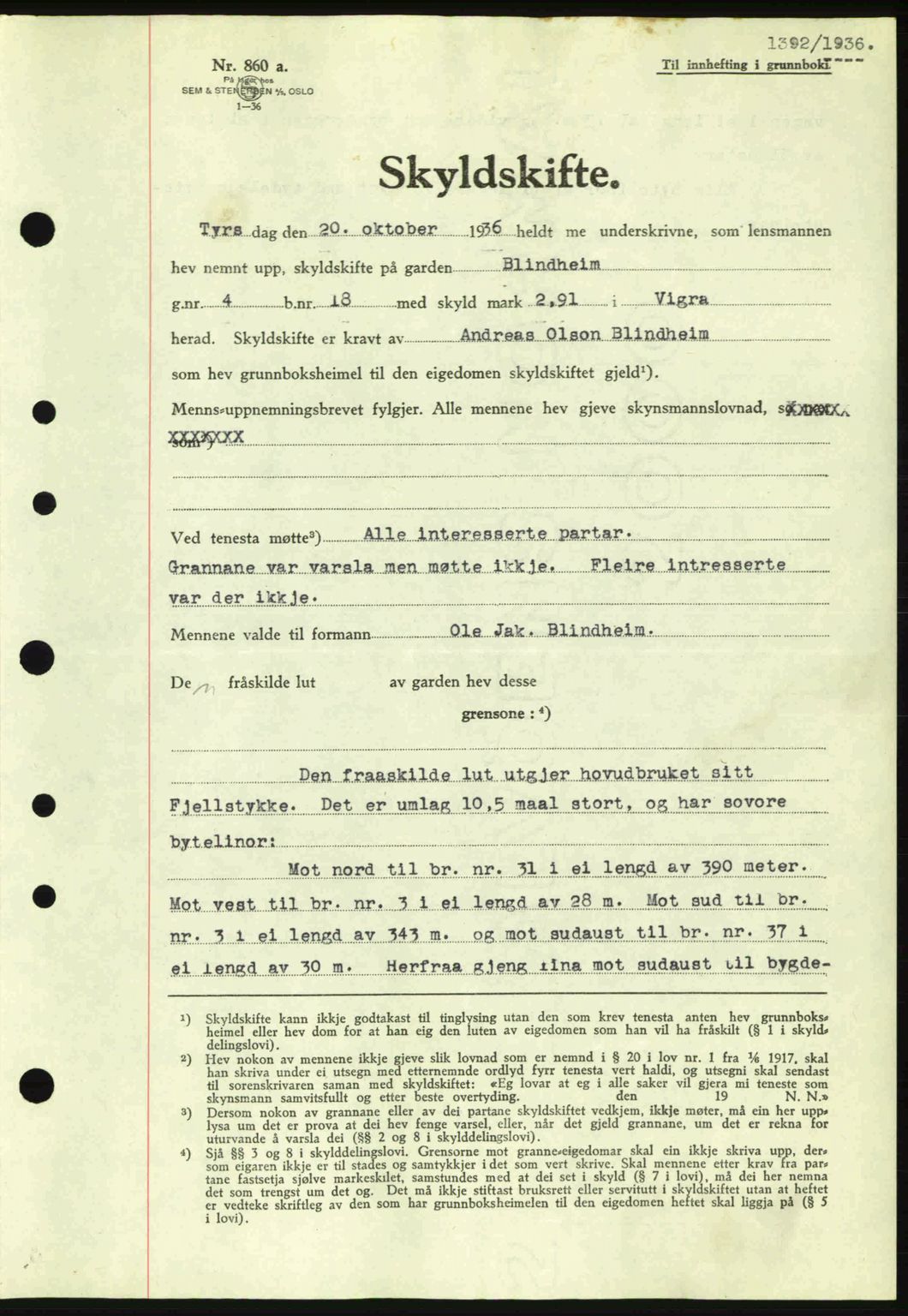 Nordre Sunnmøre sorenskriveri, SAT/A-0006/1/2/2C/2Ca: Pantebok nr. A2, 1936-1937, Dagboknr: 1392/1936