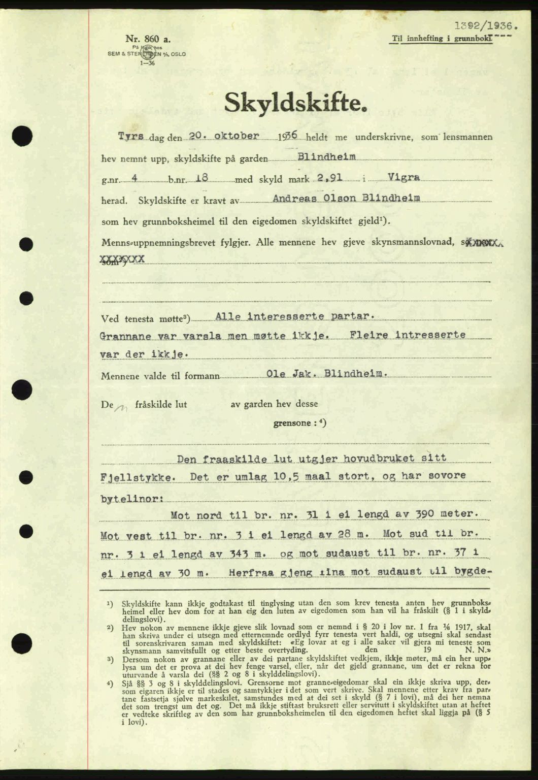 Nordre Sunnmøre sorenskriveri, AV/SAT-A-0006/1/2/2C/2Ca: Pantebok nr. A2, 1936-1937, Dagboknr: 1392/1936