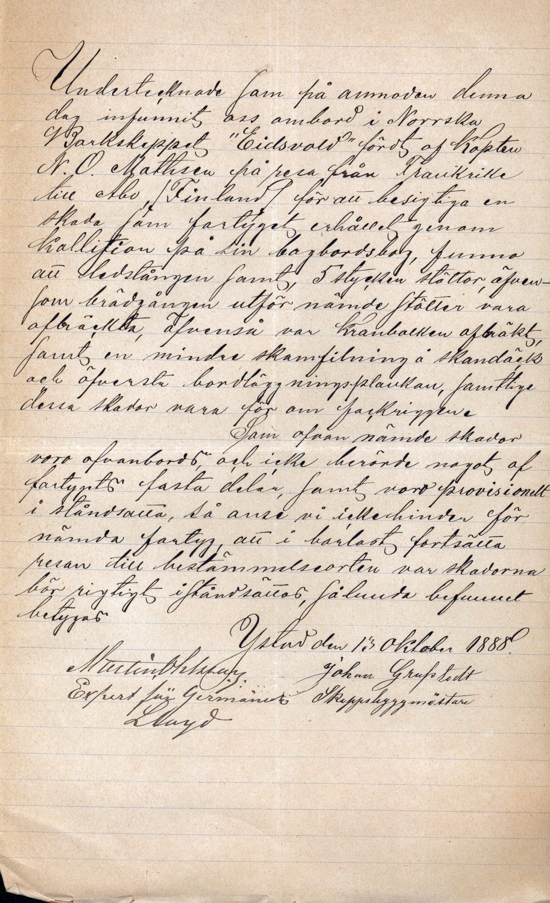 Pa 63 - Østlandske skibsassuranceforening, VEMU/A-1079/G/Ga/L0023/0004: Havaridokumenter / Petrus, Eimund, Eidsvold, Electra, Eliezer, Elise, 1888, s. 16