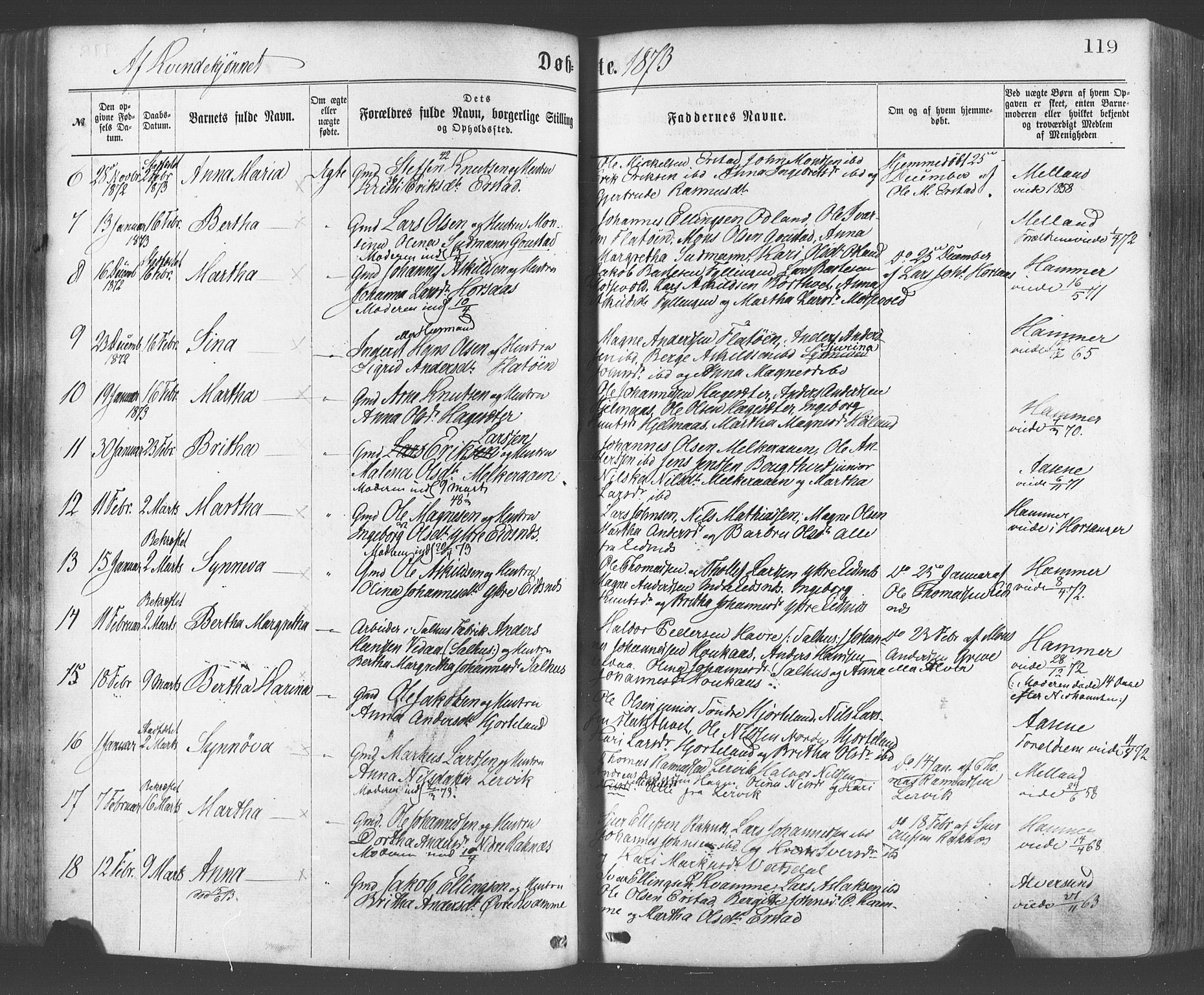 Hamre sokneprestembete, AV/SAB-A-75501/H/Ha/Haa/Haaa/L0015: Ministerialbok nr. A 15, 1870-1881, s. 119