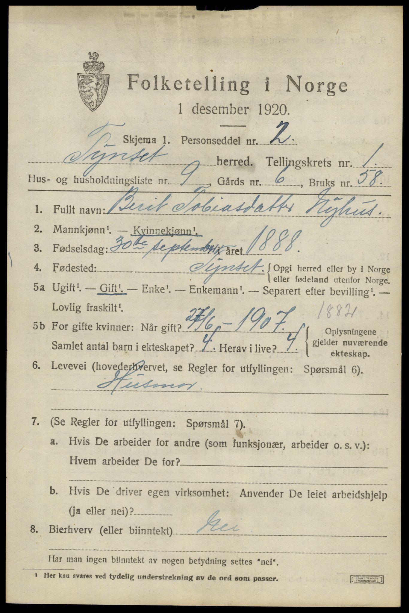 SAH, Folketelling 1920 for 0437 Tynset herred, 1920, s. 1620