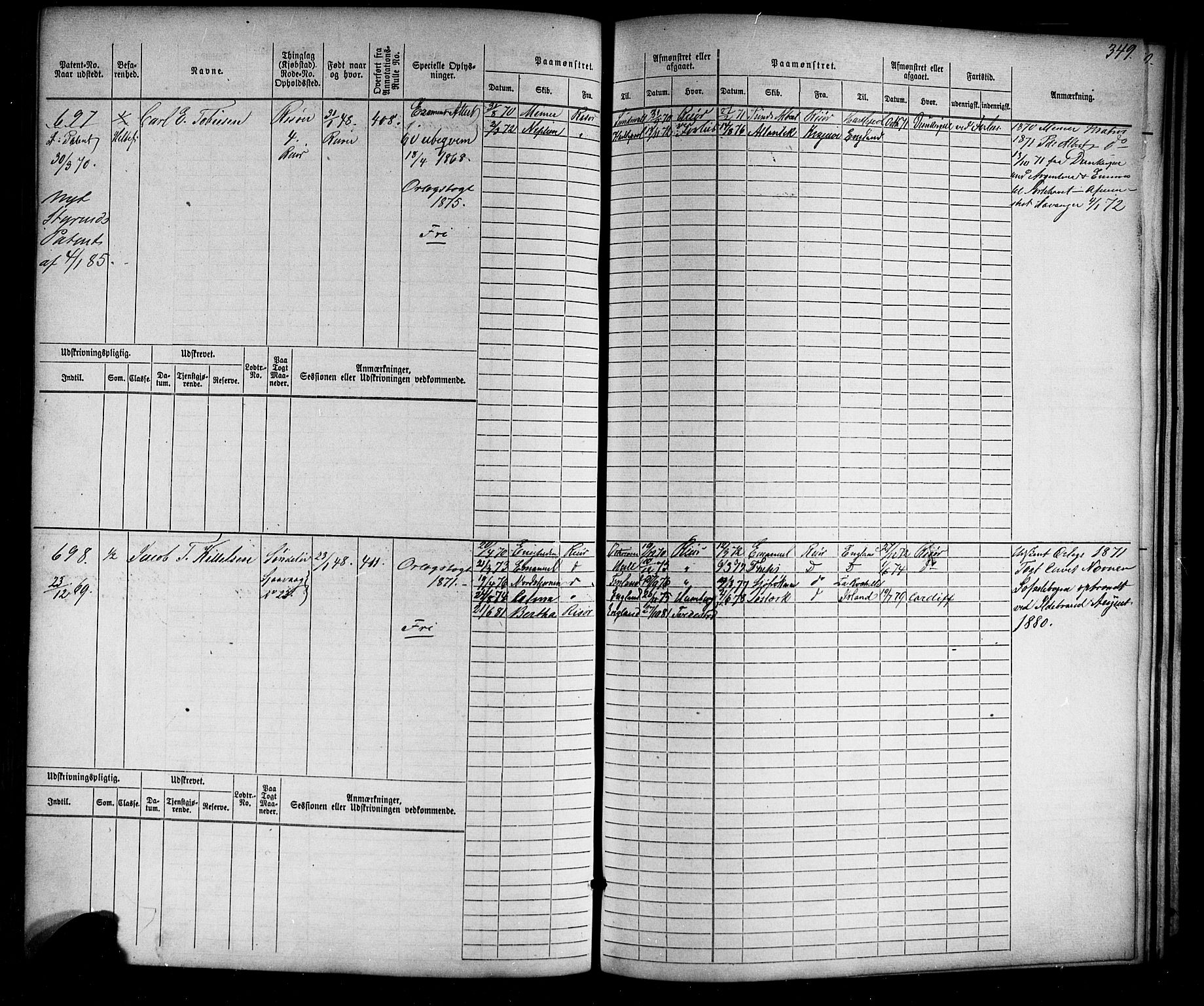 Risør mønstringskrets, AV/SAK-2031-0010/F/Fb/L0010: Hovedrulle nr 1-770, T-9, 1869-1890, s. 356