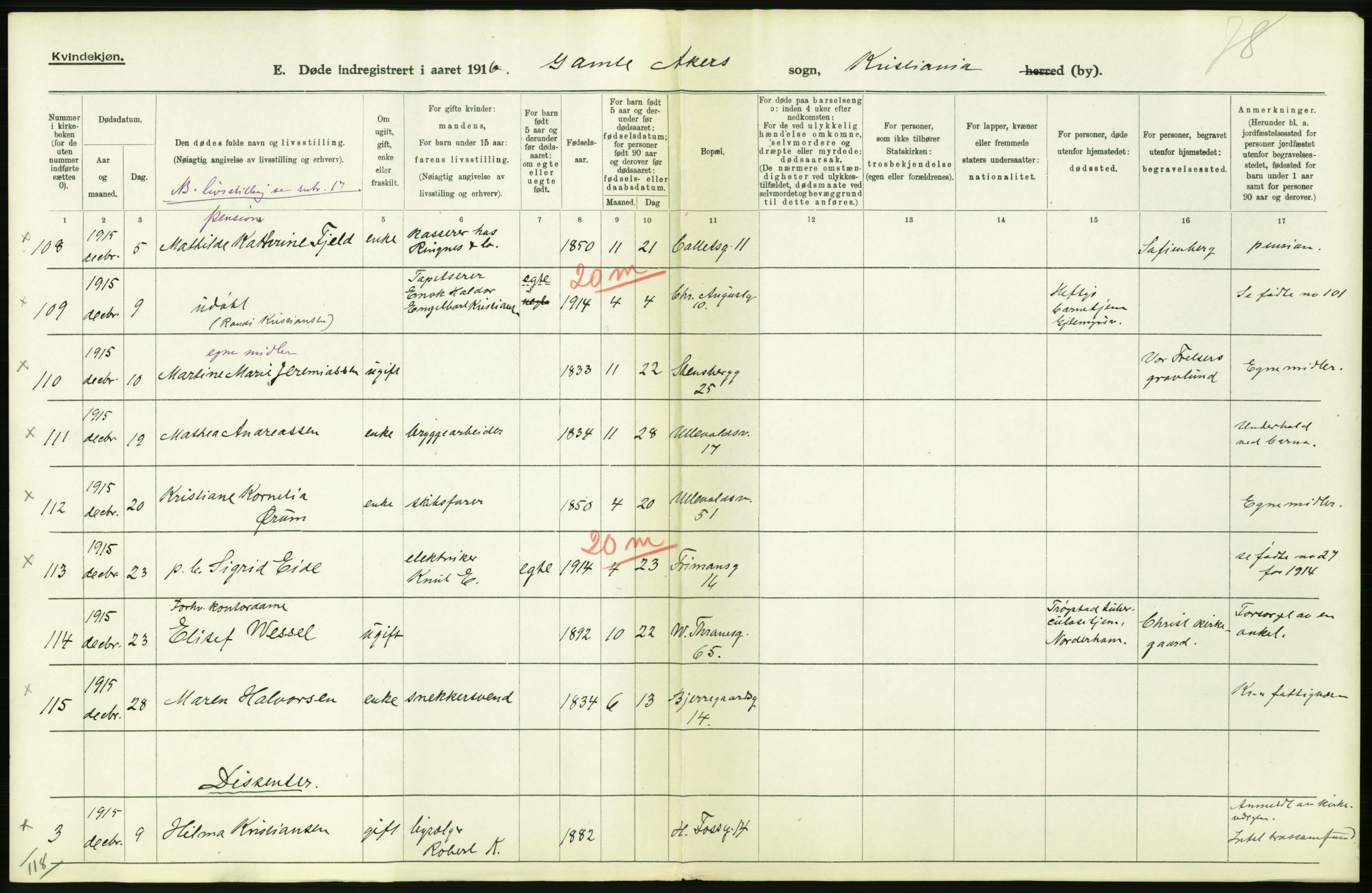 Statistisk sentralbyrå, Sosiodemografiske emner, Befolkning, AV/RA-S-2228/D/Df/Dfb/Dfbe/L0009: Kristiania: Døde., 1915, s. 604