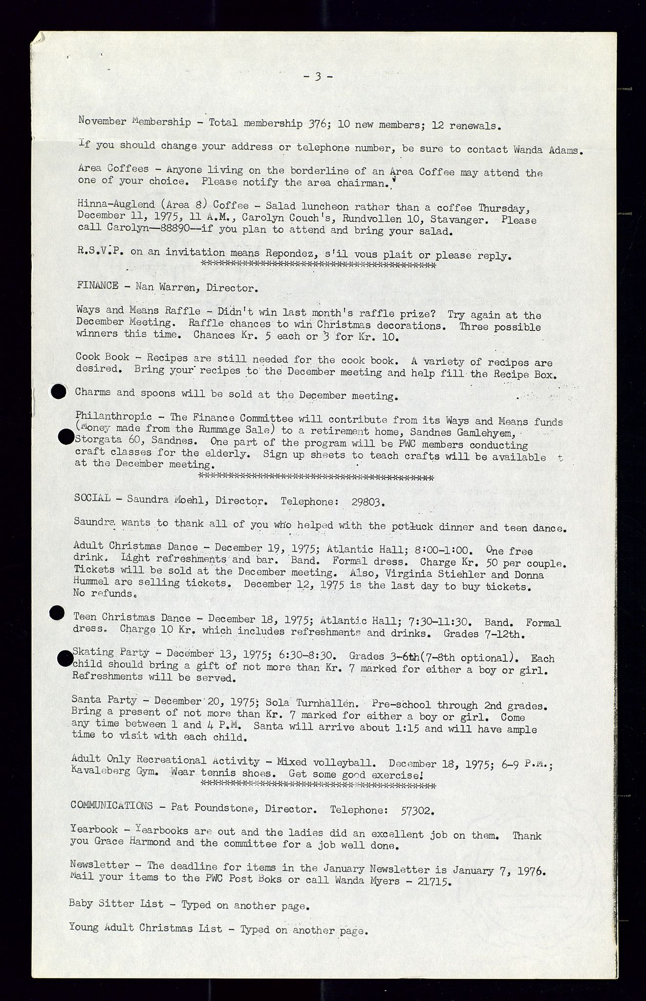 PA 1547 - Petroleum Wives Club, AV/SAST-A-101974/X/Xa/L0001: Newsletters (1971-1978)/radiointervjuer på kasett (1989-1992), 1970-1978