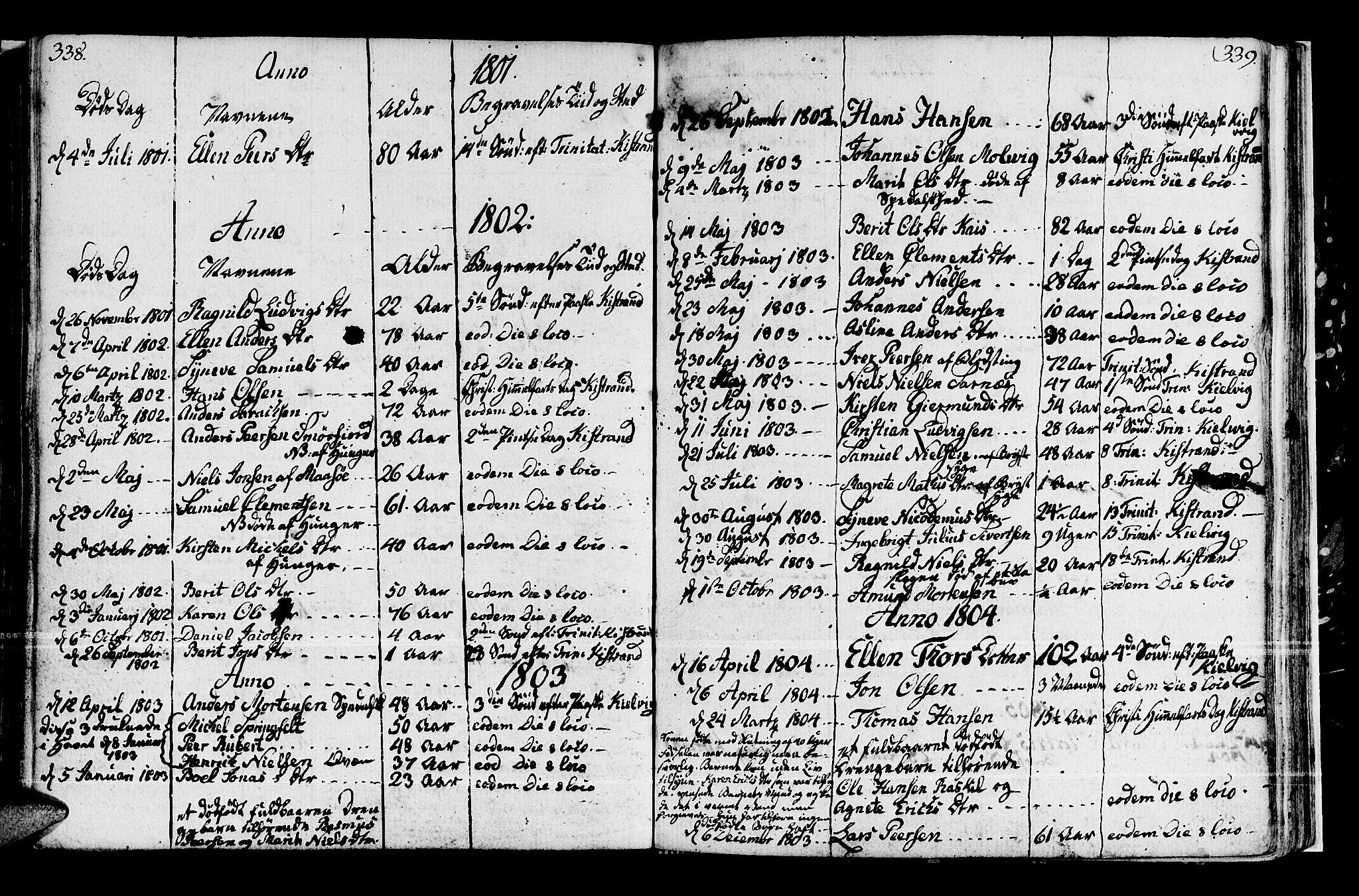 Kistrand/Porsanger sokneprestembete, AV/SATØ-S-1351/H/Ha/L0002.kirke: Ministerialbok nr. 2, 1792-1830, s. 338-339