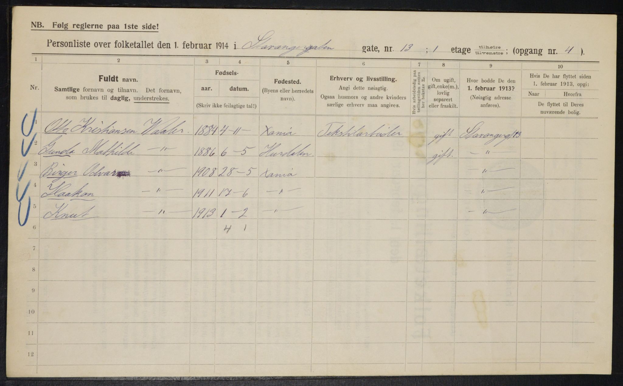 OBA, Kommunal folketelling 1.2.1914 for Kristiania, 1914, s. 100792