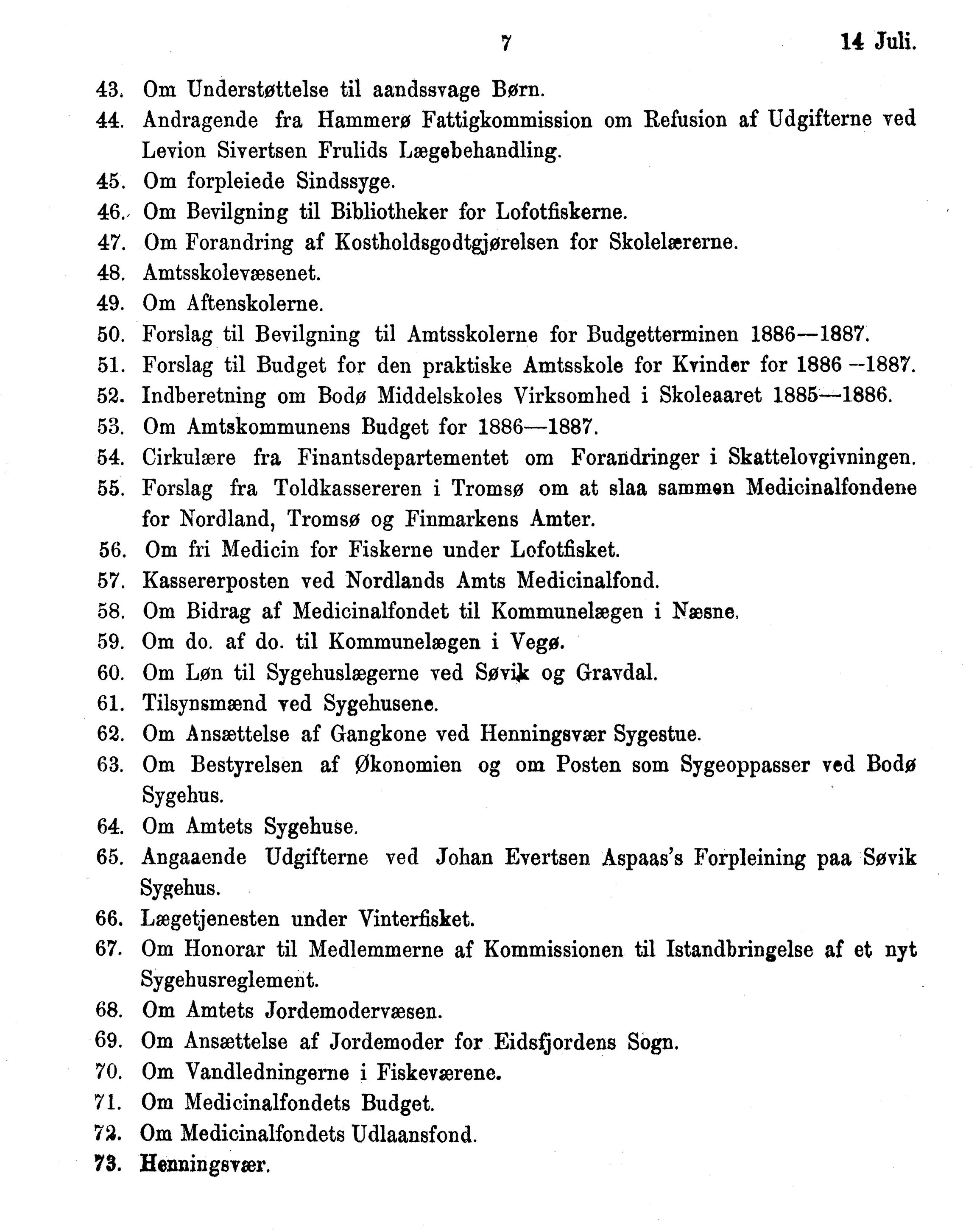 Nordland Fylkeskommune. Fylkestinget, AIN/NFK-17/176/A/Ac/L0015: Fylkestingsforhandlinger 1886-1890, 1886-1890