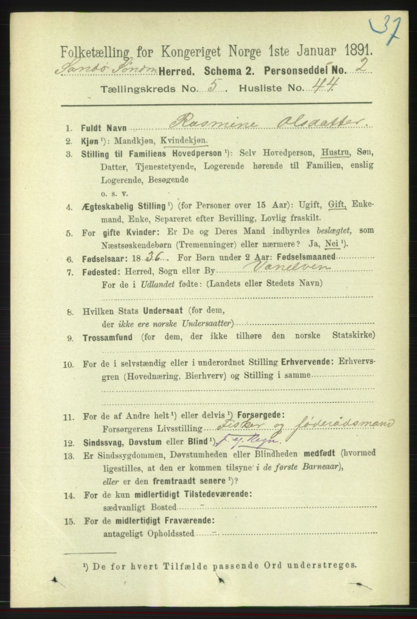 RA, Folketelling 1891 for 1514 Sande herred, 1891, s. 932