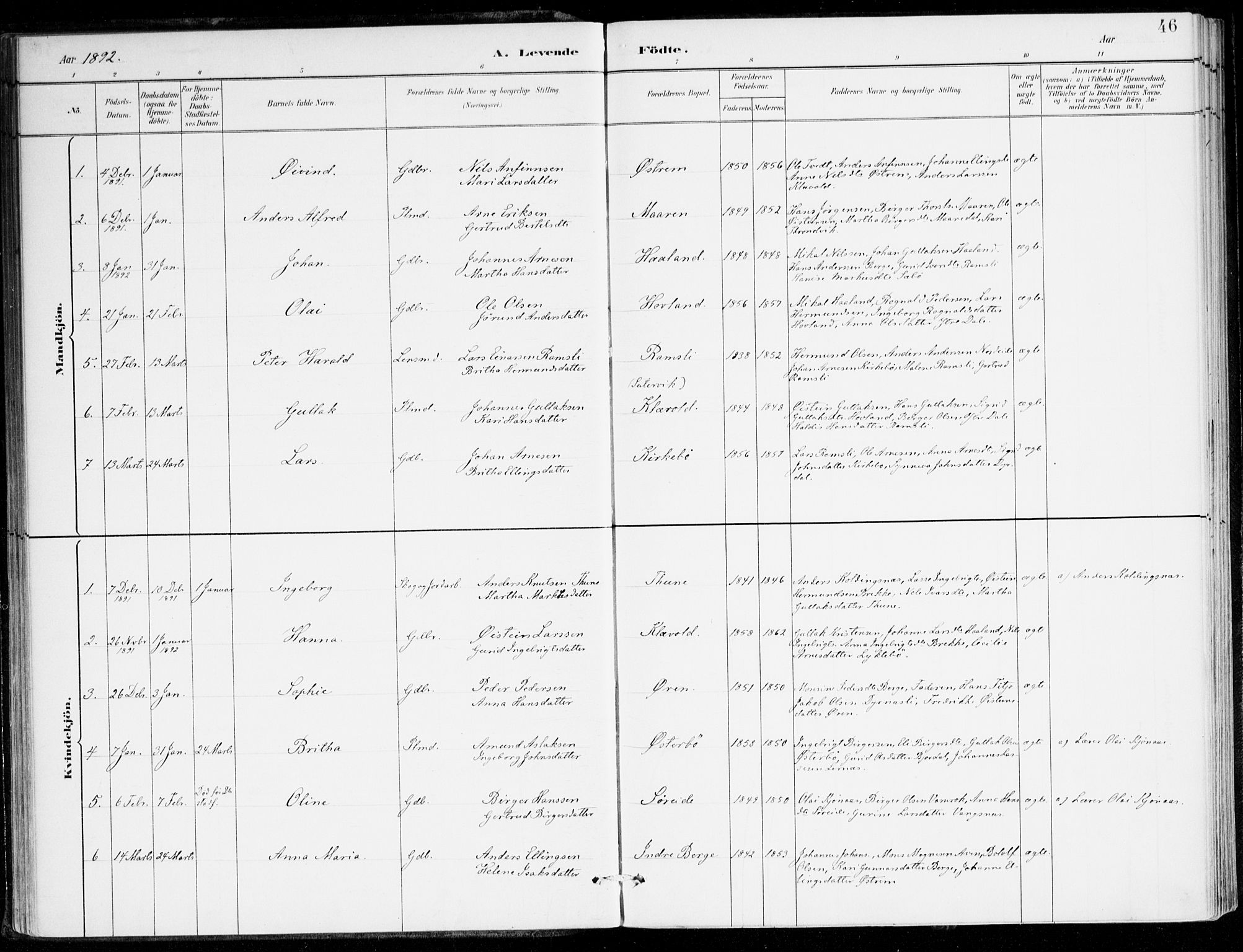 Lavik sokneprestembete, AV/SAB-A-80901: Ministerialbok nr. C 1, 1882-1904, s. 46