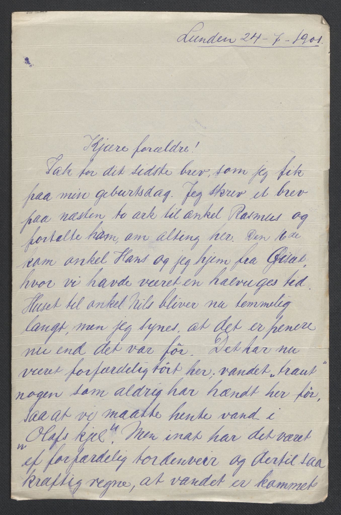 Quisling, Vidkun, AV/RA-PA-0750/K/L0001: Brev til og fra Vidkun Quisling samt til og fra andre medlemmer av familien Quisling, samt Vidkun Quislings karakterbøker, 1894-1929, s. 9