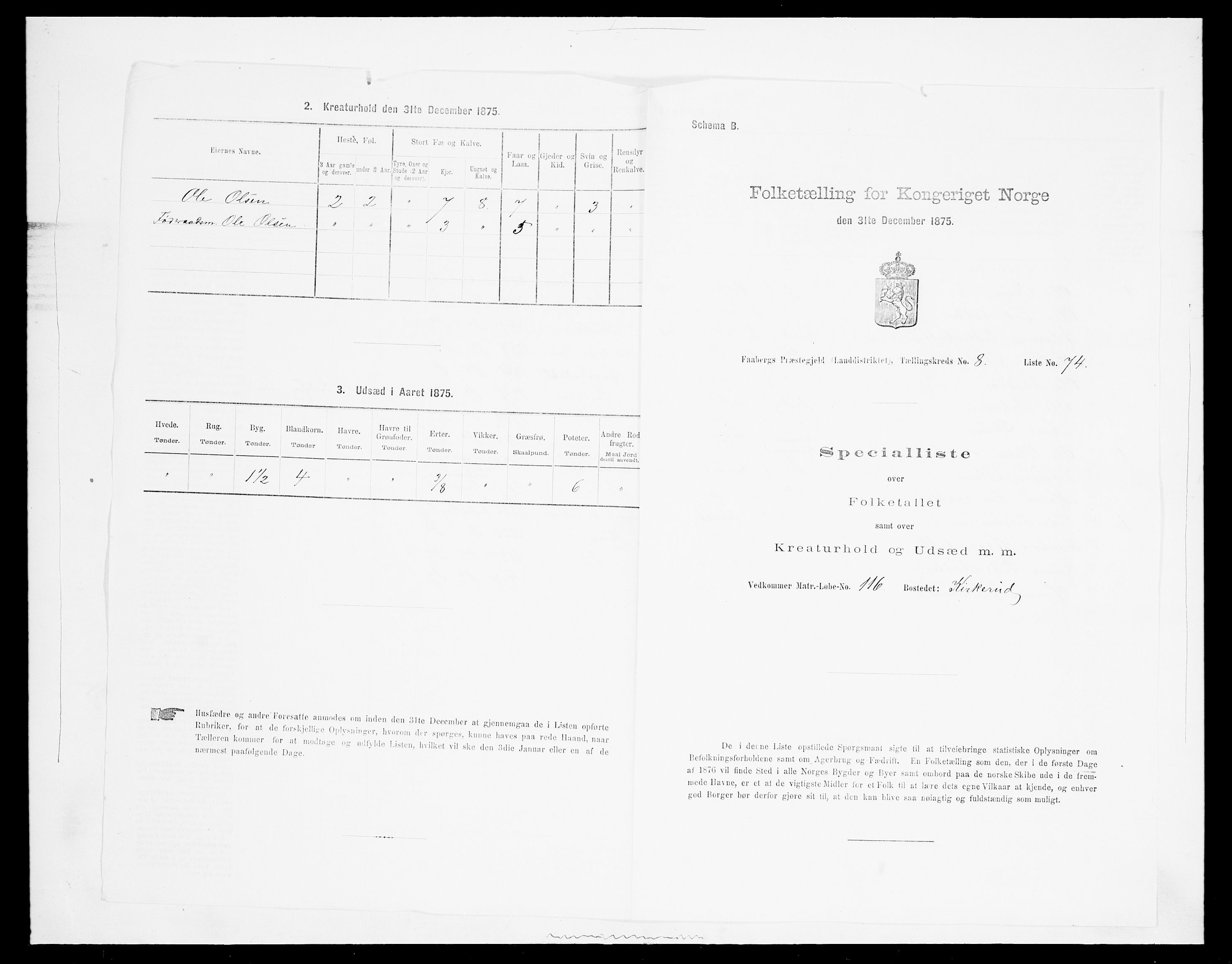 SAH, Folketelling 1875 for 0524L Fåberg prestegjeld, Fåberg sokn og Lillehammer landsokn, 1875, s. 1097