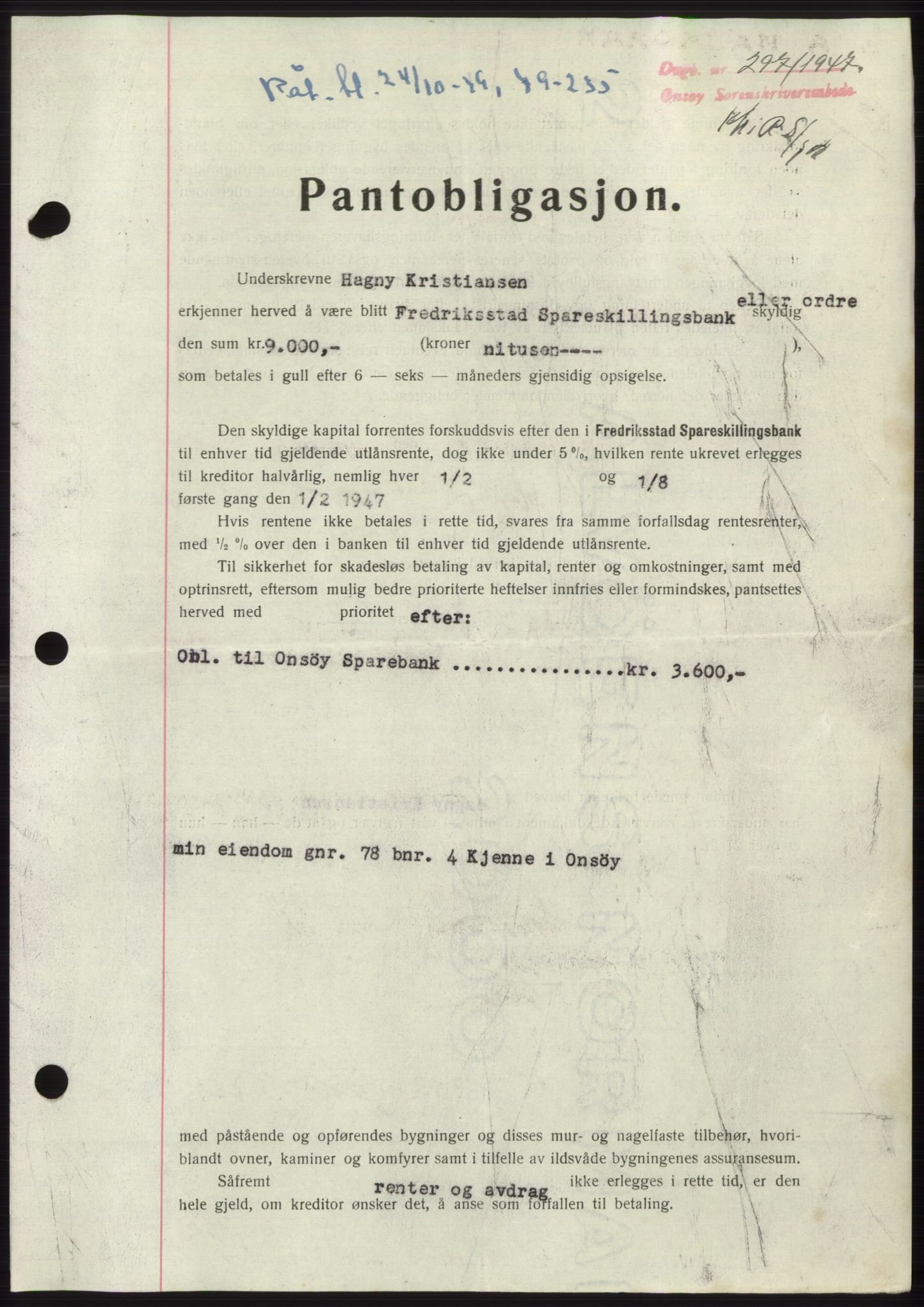 Onsøy sorenskriveri, SAO/A-10474/G/Ga/Gac/L0005: Pantebok nr. B 9-5, 1946-1947, Dagboknr: 297/1947