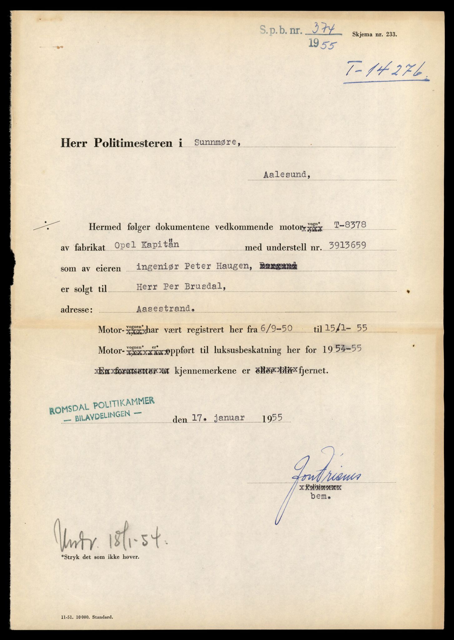 Møre og Romsdal vegkontor - Ålesund trafikkstasjon, AV/SAT-A-4099/F/Fe/L0044: Registreringskort for kjøretøy T 14205 - T 14319, 1927-1998, s. 2083
