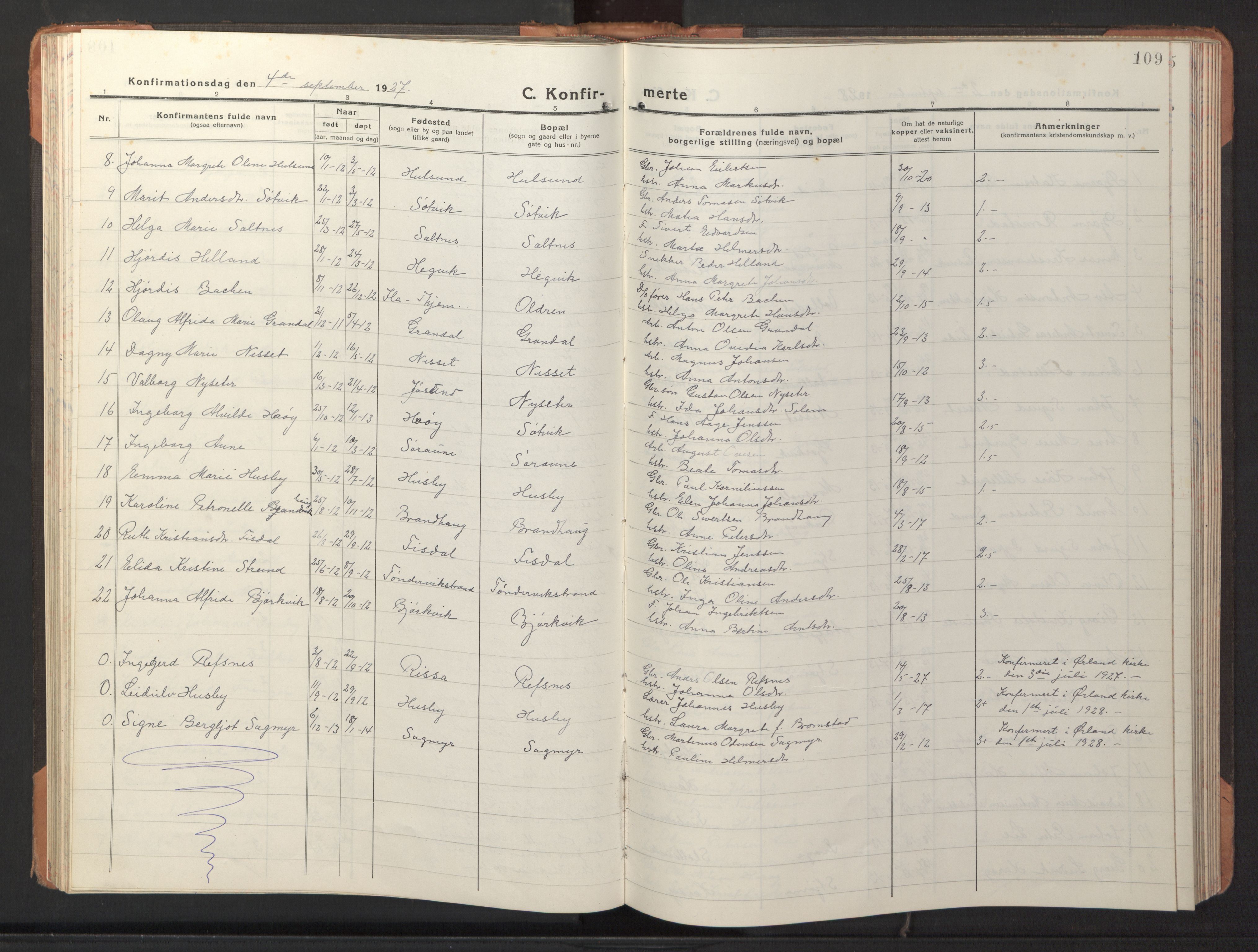 Ministerialprotokoller, klokkerbøker og fødselsregistre - Sør-Trøndelag, AV/SAT-A-1456/653/L0658: Klokkerbok nr. 653C02, 1919-1947, s. 109