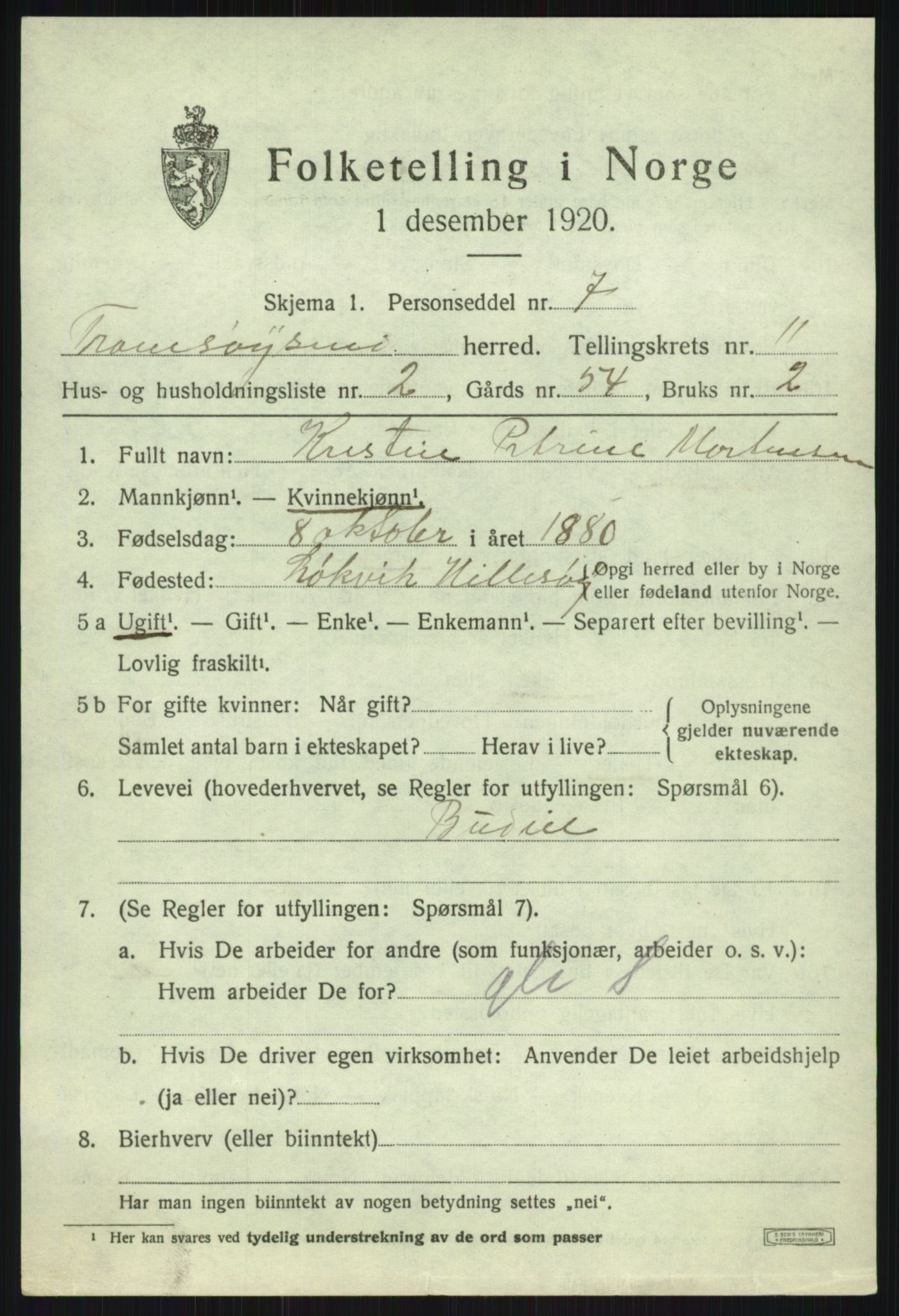 SATØ, Folketelling 1920 for 1934 Tromsøysund herred, 1920, s. 7262