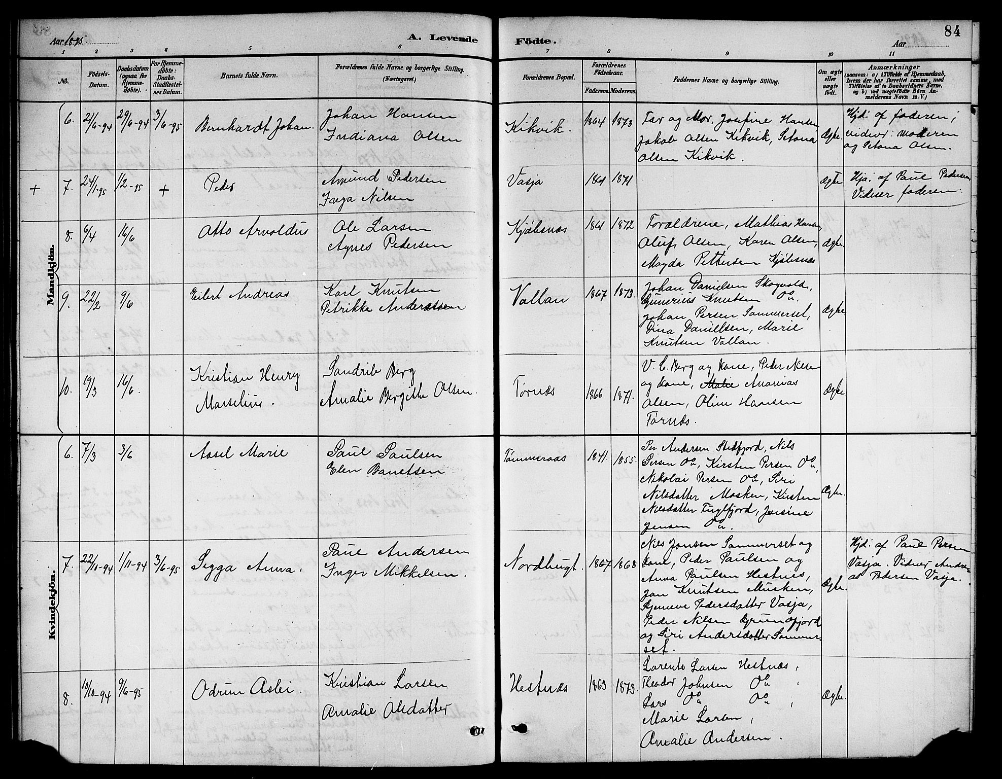 Ministerialprotokoller, klokkerbøker og fødselsregistre - Nordland, AV/SAT-A-1459/861/L0876: Klokkerbok nr. 861C02, 1887-1903, s. 84