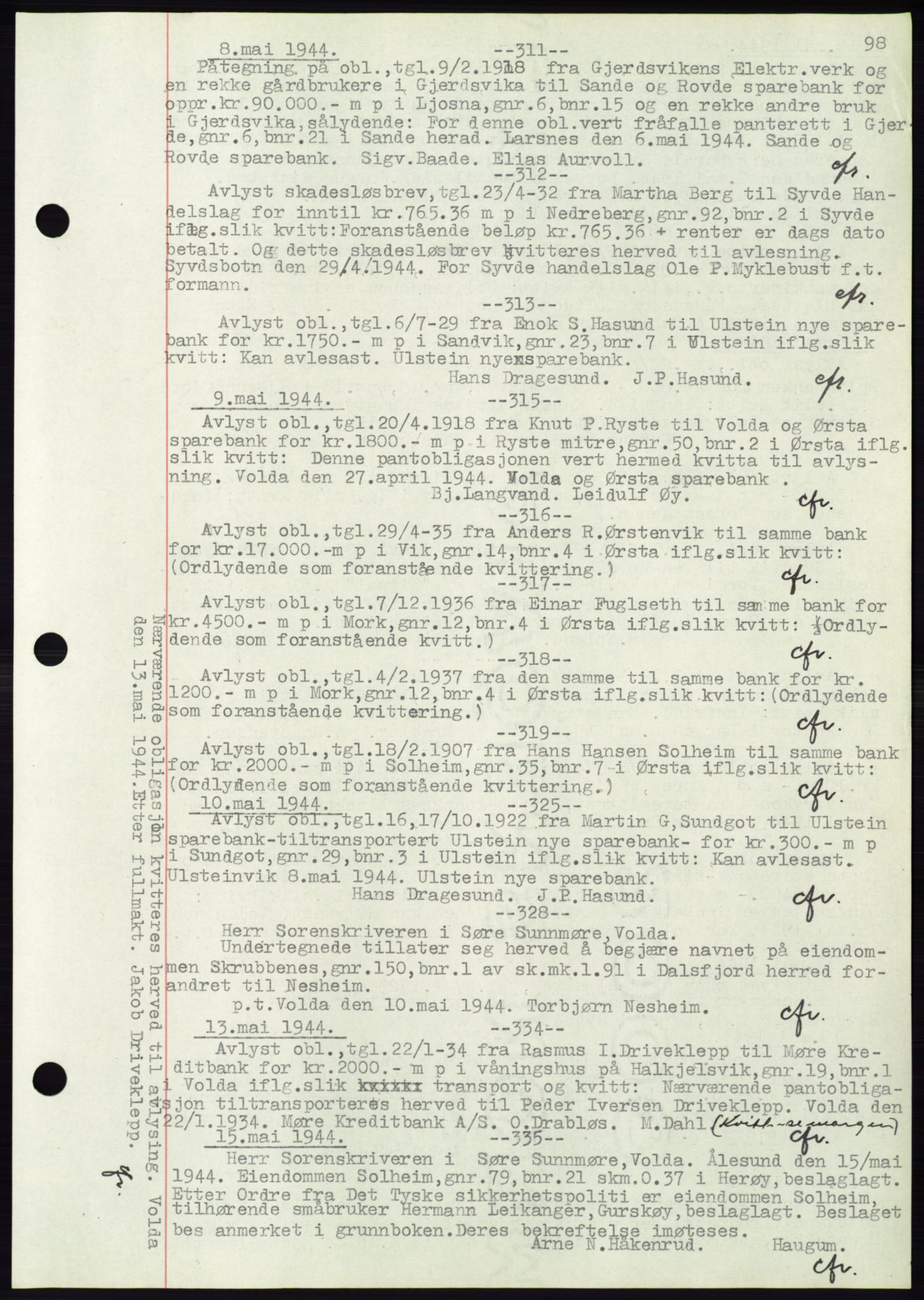 Søre Sunnmøre sorenskriveri, SAT/A-4122/1/2/2C/L0072: Pantebok nr. 66, 1941-1955, Dagboknr: 311/1944