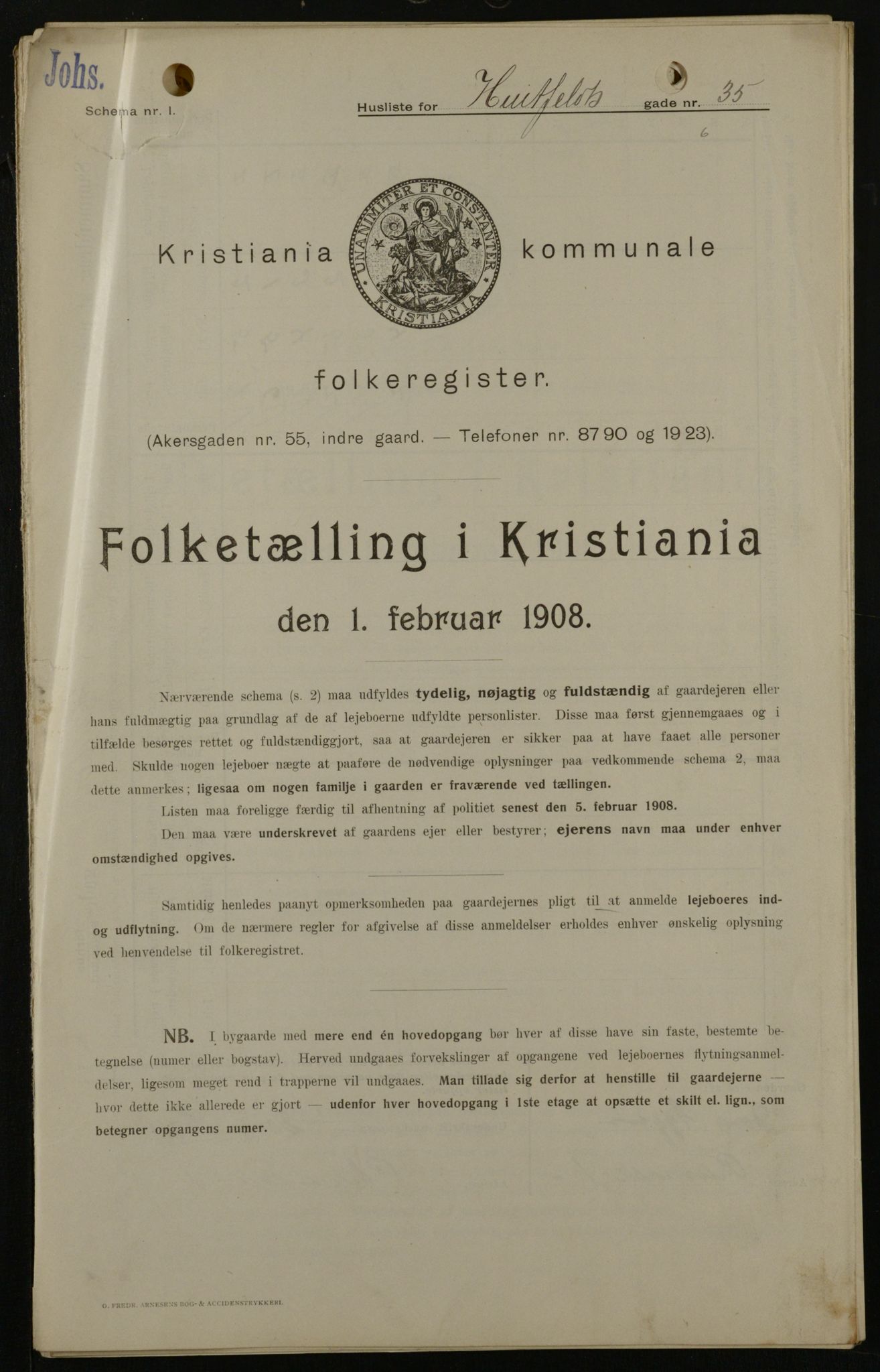 OBA, Kommunal folketelling 1.2.1908 for Kristiania kjøpstad, 1908, s. 37822