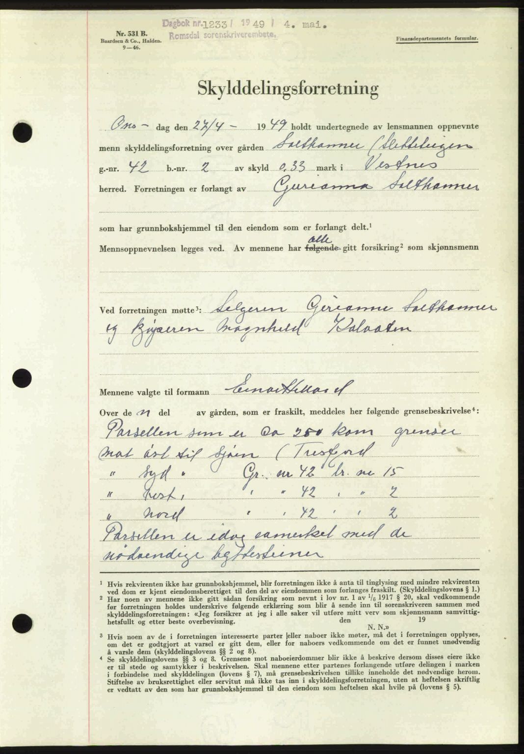 Romsdal sorenskriveri, SAT/A-4149/1/2/2C: Pantebok nr. A29, 1949-1949, Dagboknr: 1233/1949