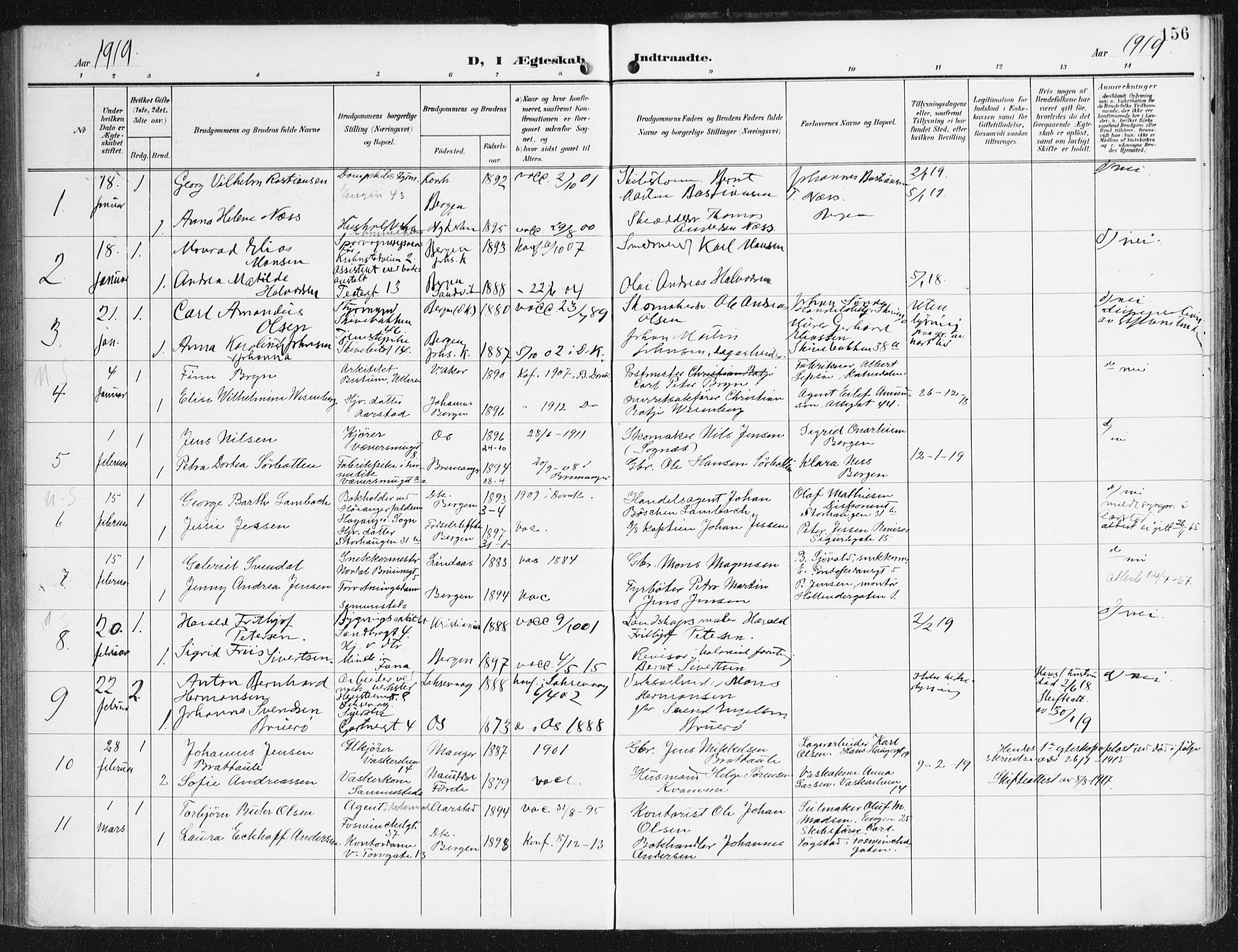 Domkirken sokneprestembete, AV/SAB-A-74801/H/Haa/L0038: Ministerialbok nr. D 5, 1906-1921, s. 156