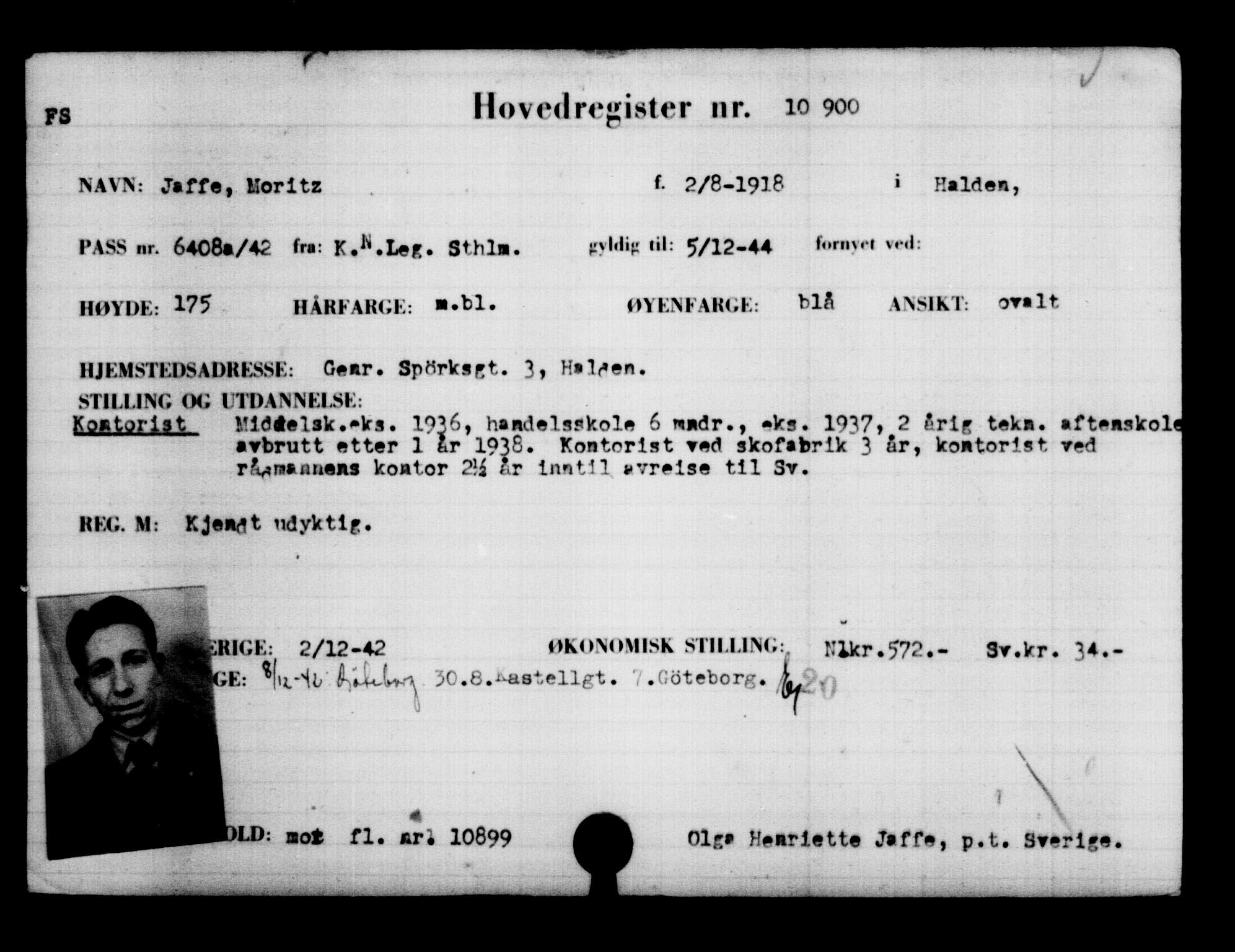 Utenriksstasjonene, Legasjonen i Stockholm, Flyktningkontoret, AV/RA-S-6753/V/Va/L0006: Kjesäterkartoteket, flyktninger med registreringsnr. 9400-12711, 1940-1945, s. 1719
