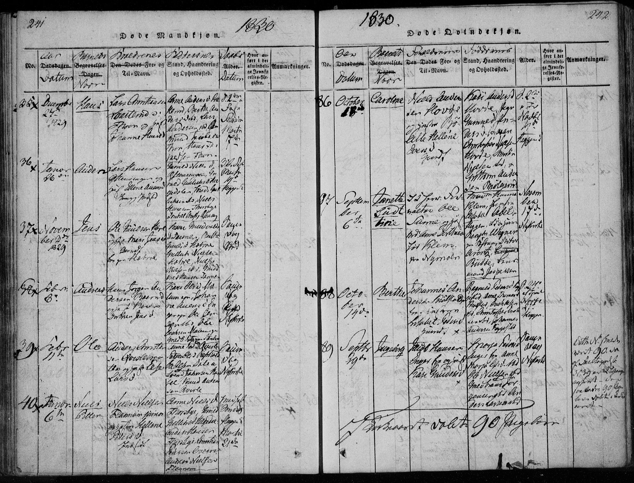 Modum kirkebøker, AV/SAKO-A-234/F/Fa/L0005: Ministerialbok nr. 5, 1824-1841, s. 241-242