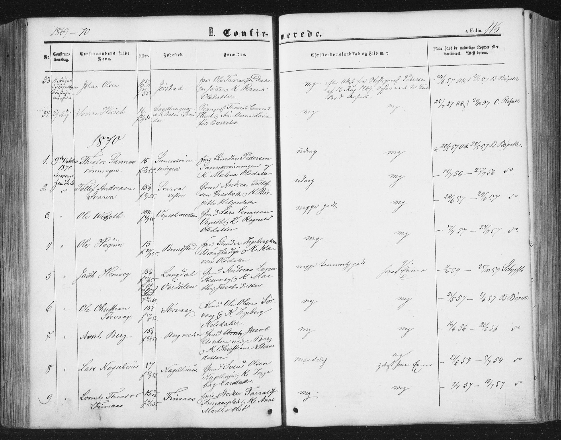 Ministerialprotokoller, klokkerbøker og fødselsregistre - Nord-Trøndelag, AV/SAT-A-1458/749/L0472: Ministerialbok nr. 749A06, 1857-1873, s. 116