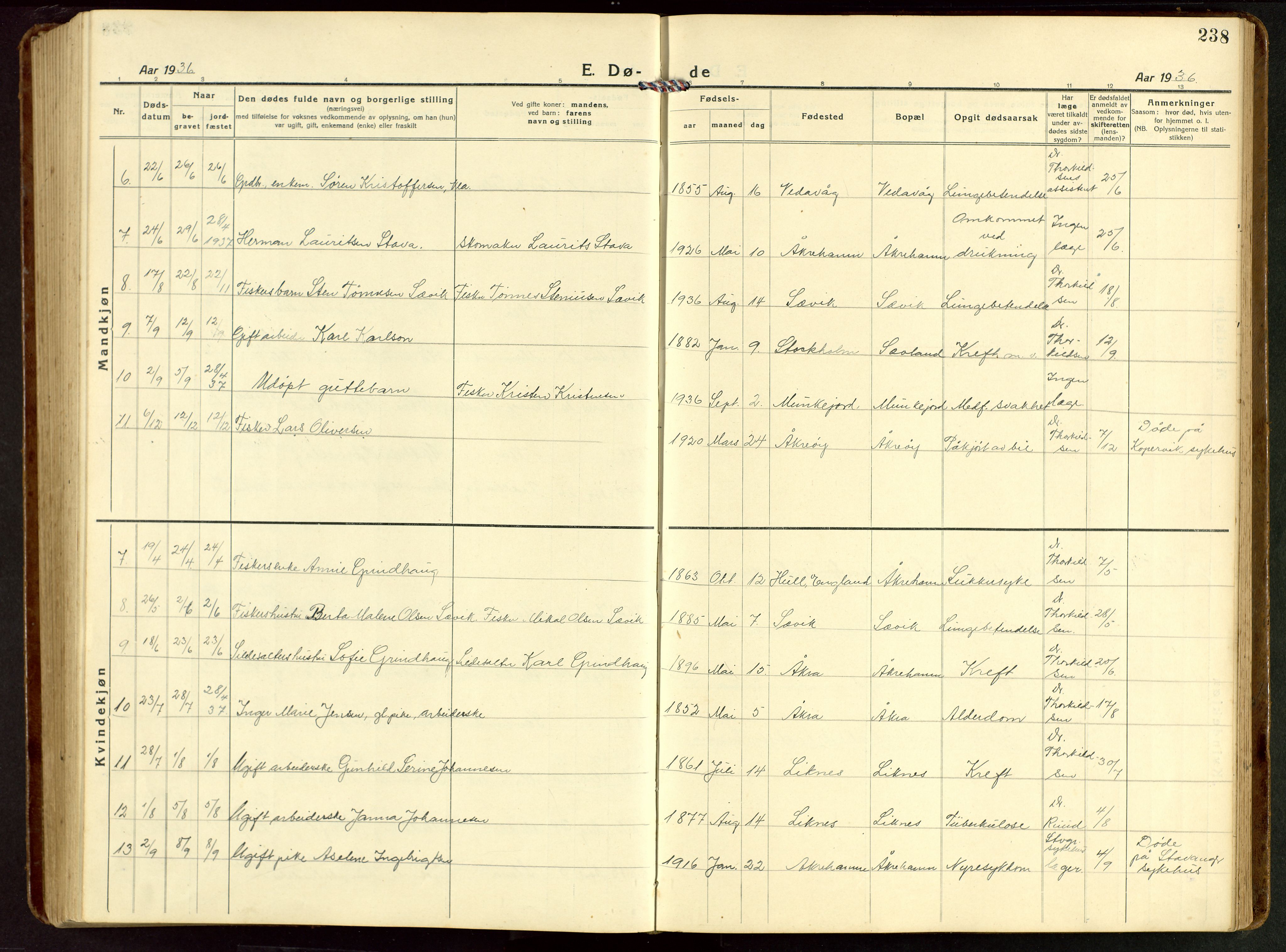 Kopervik sokneprestkontor, AV/SAST-A-101850/H/Ha/Hab/L0014: Klokkerbok nr. B 14, 1922-1947, s. 238