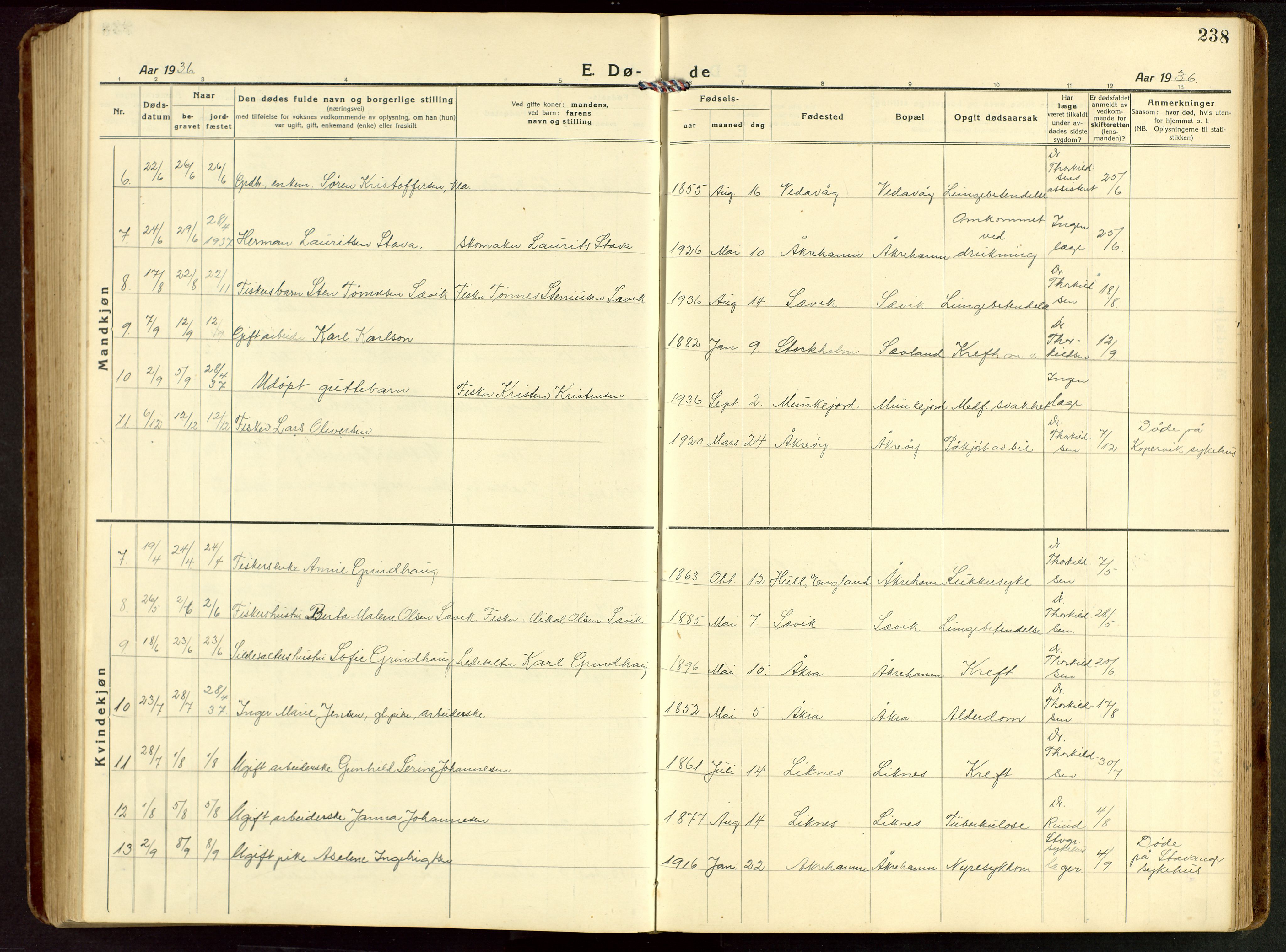 Kopervik sokneprestkontor, SAST/A-101850/H/Ha/Hab/L0014: Klokkerbok nr. B 14, 1922-1947, s. 238