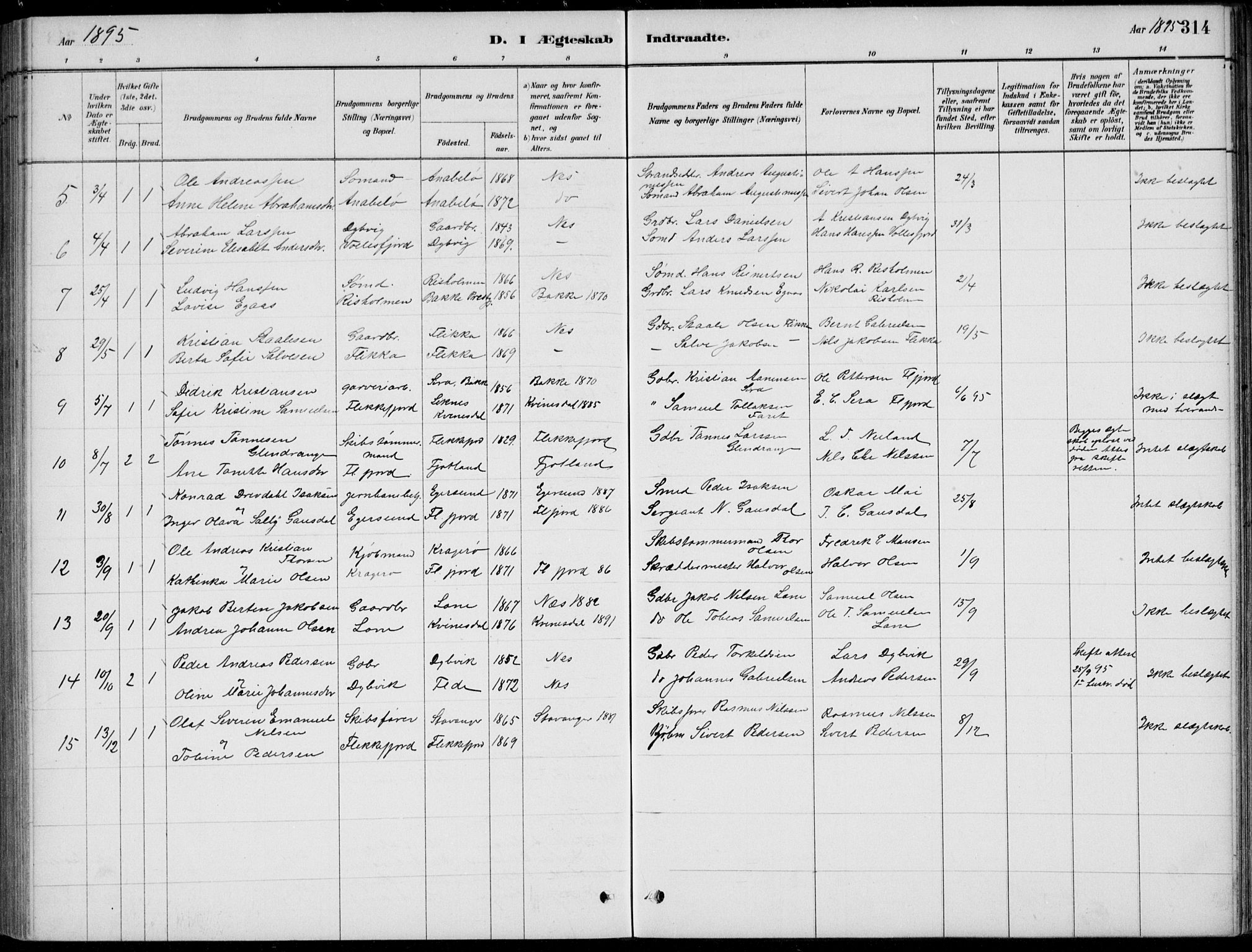 Flekkefjord sokneprestkontor, AV/SAK-1111-0012/F/Fb/Fbc/L0007: Klokkerbok nr. B 7, 1880-1902, s. 314